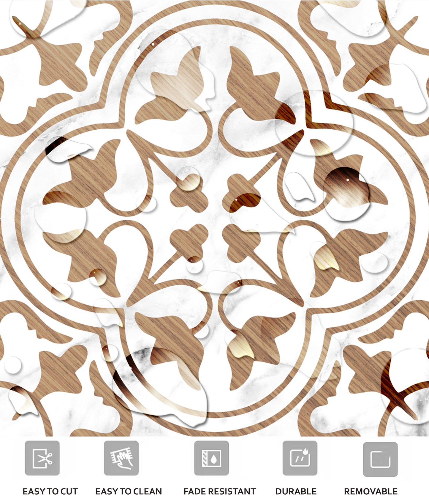 Marseille Premium Peel and Stick Floor Tile Stickers | Removable, Renter friendly with Anti-Slip finish in sturdy 520 microns