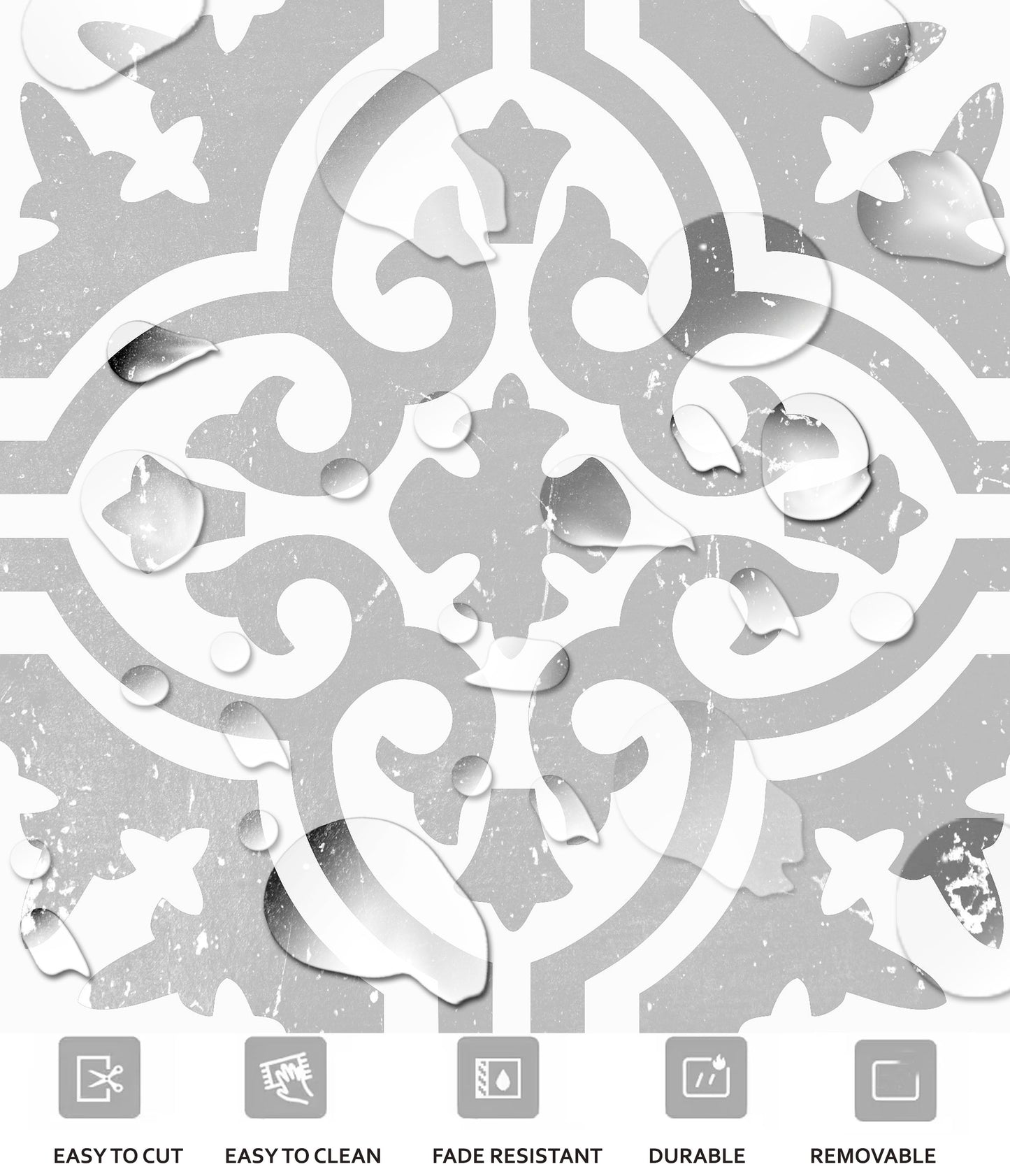 Fossil Grey Premium Peel and Stick Floor Tile Stickers | Removable, Renter friendly with Anti-Slip finish in sturdy 520 microns