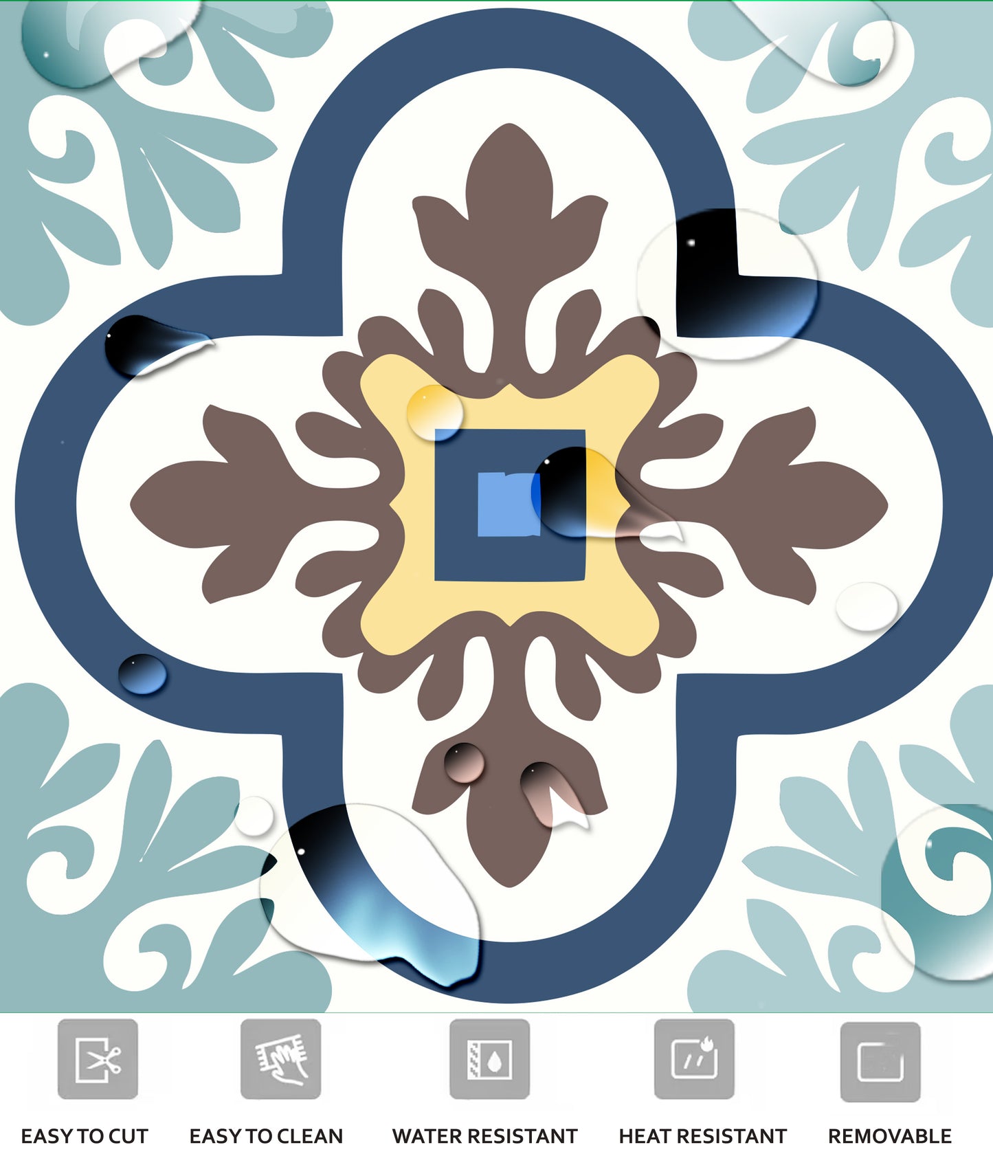 Portofino Premium Peel and Stick Floor Tile Stickers | Removable, Renter friendly with Anti-Slip finish in sturdy 520 microns