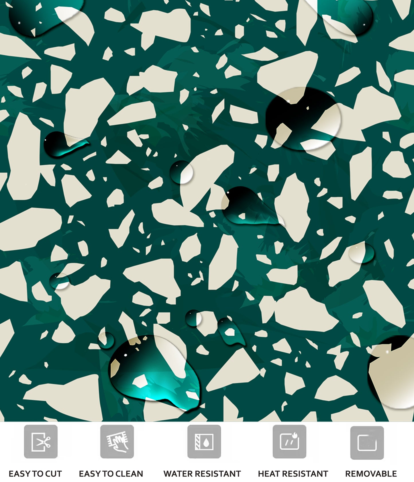 Terrazzo fern Premium Peel and Stick Floor Tile Stickers | Removable, Renter friendly with Anti-Slip finish in sturdy 520 microns