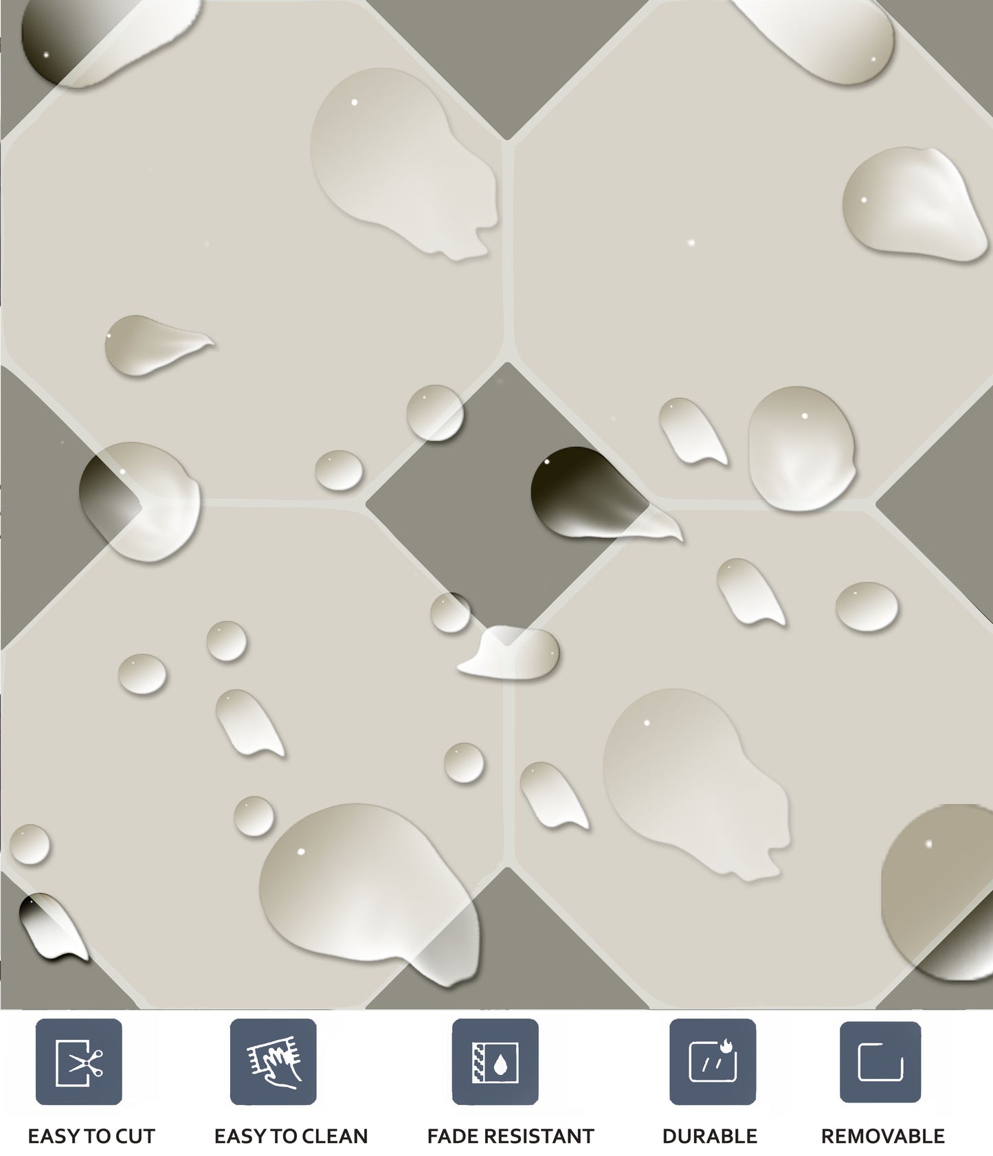 Warsaw Taupe Premium Peel and Stick Floor Tile Stickers | Removable, Renter friendly with Anti-Slip finish in sturdy 520 microns