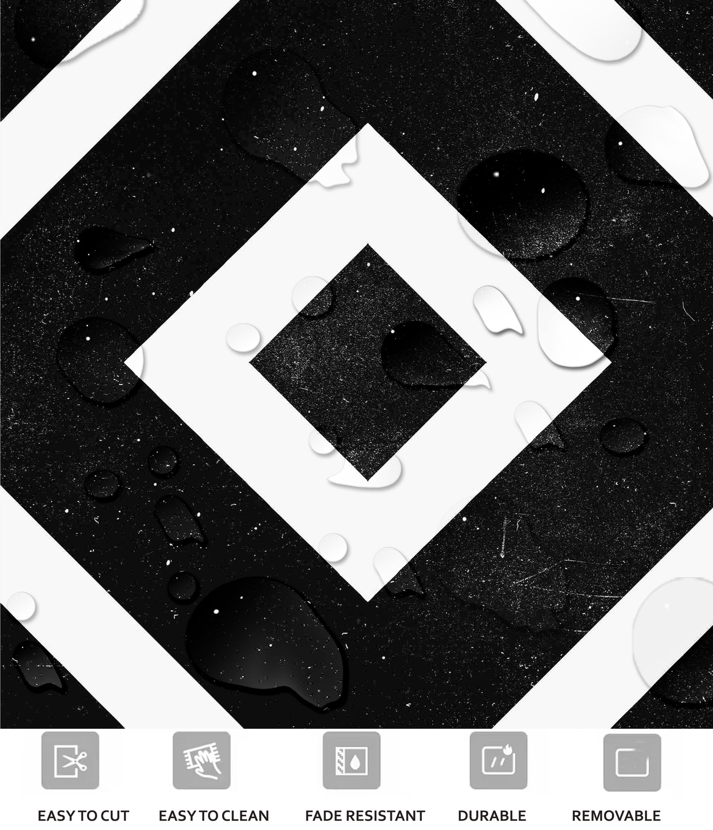 Chittor Black Premium Peel and Stick Floor Tile Stickers | Removable, Renter friendly with Anti-Slip finish in sturdy 520 microns