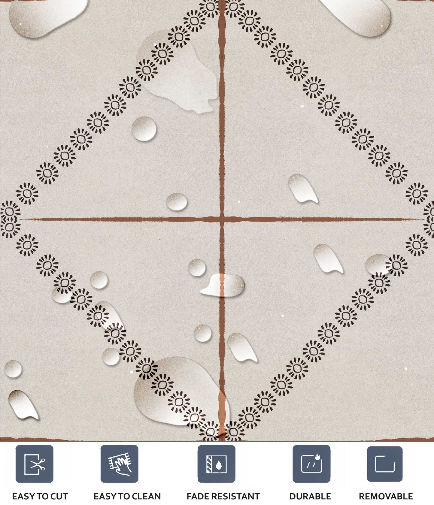 Nottingham Premium Peel and Stick Floor Tile Stickers | Removable, Renter friendly with Anti-Slip finish in sturdy 520 microns