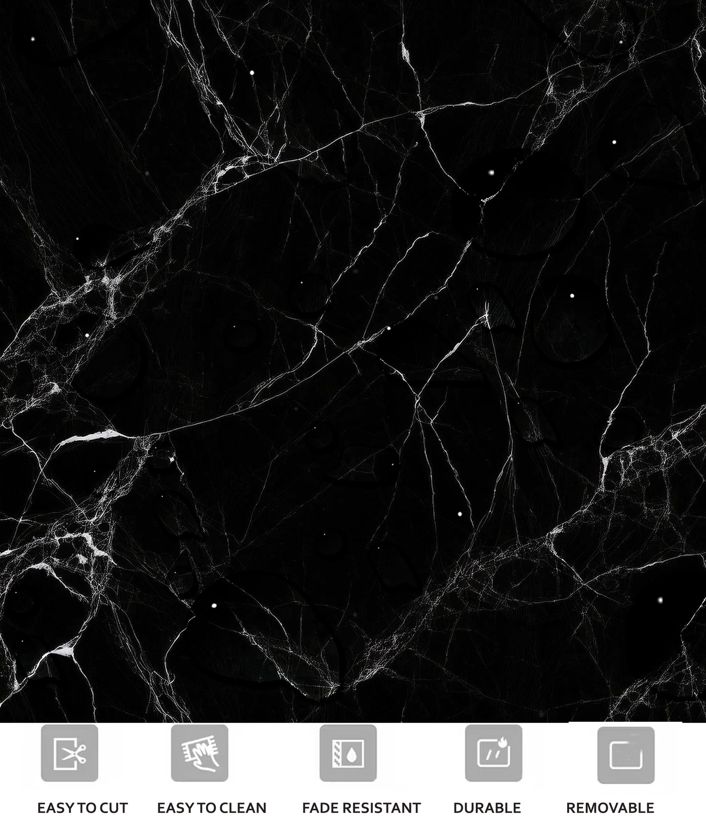 Black Marble Premium Peel and Stick Floor Tile Stickers | Removable, Renter friendly with Anti-Slip finish in sturdy 520 microns