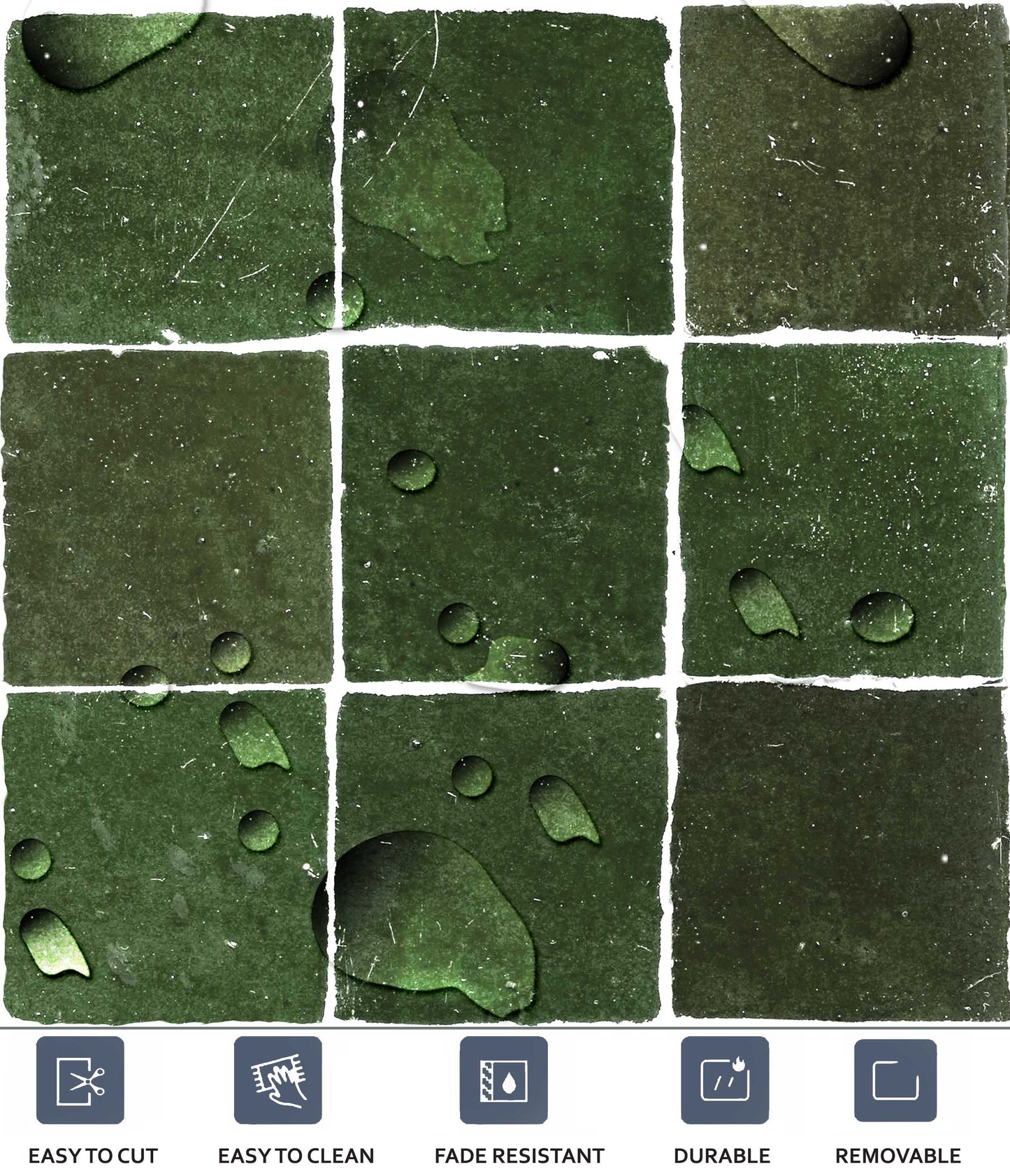 Mizzle Green Premium Peel and Stick Floor Tile Stickers | Removable, Renter friendly with Anti-Slip finish in sturdy 520 microns