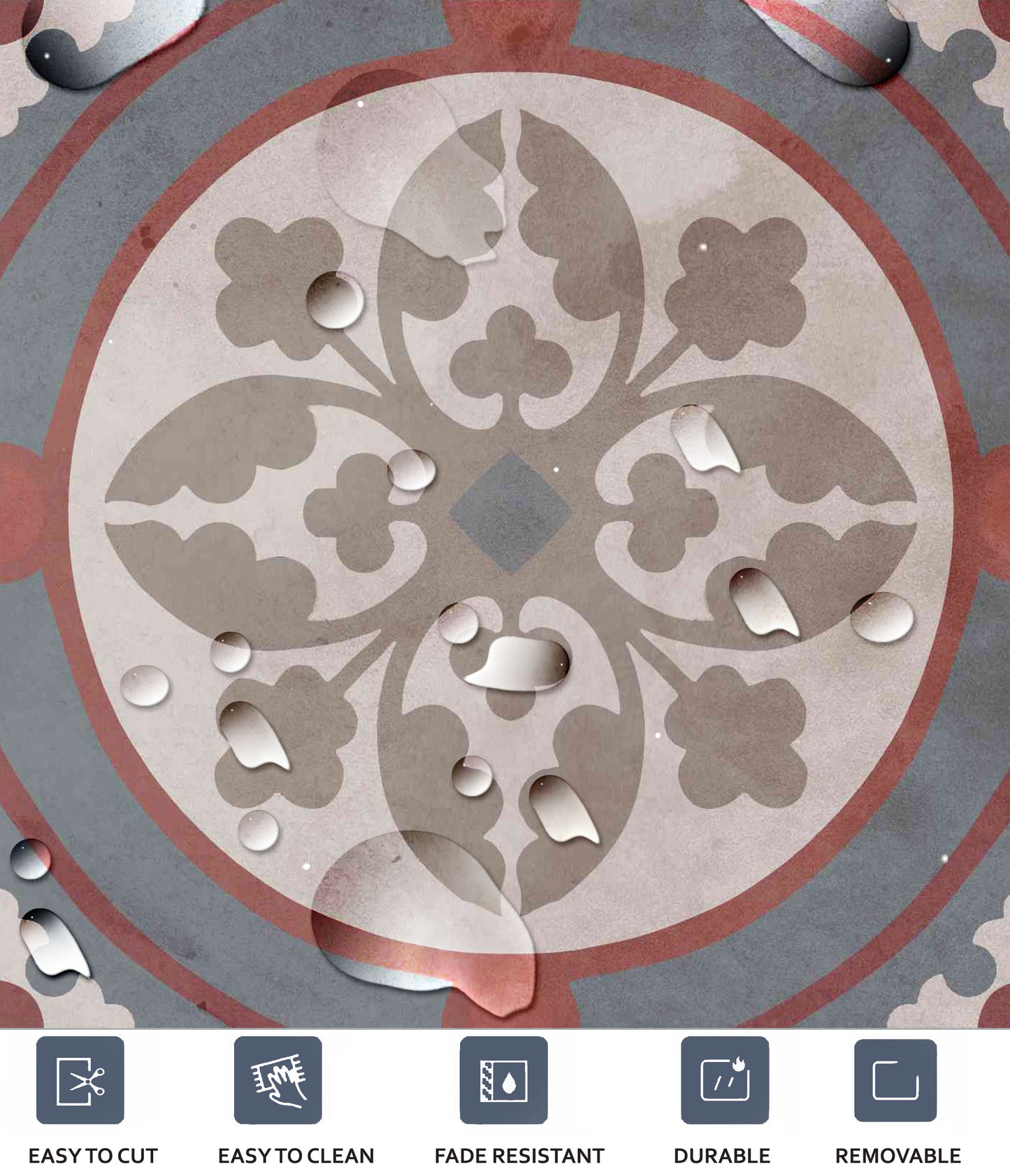 Granada Premium Peel and Stick Floor Tile Stickers | Removable, Renter friendly with Anti-Slip finish in sturdy 520 microns