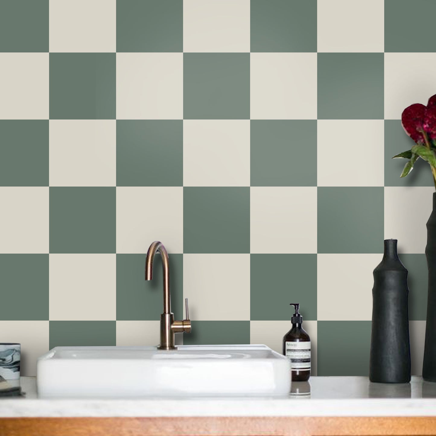 Cottage Green & White Checker Peel & Stick Tile