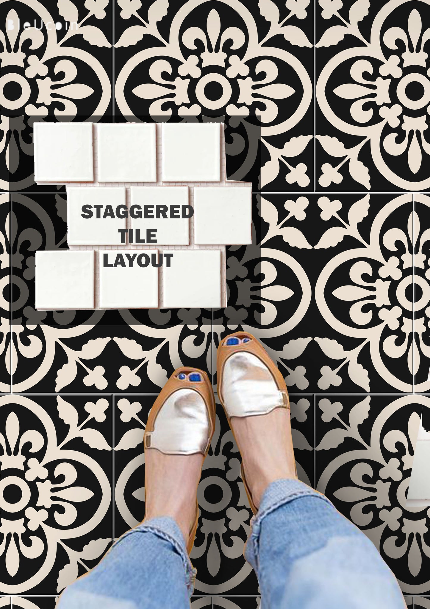 Staggered Encaustic Peel & Stick Tile