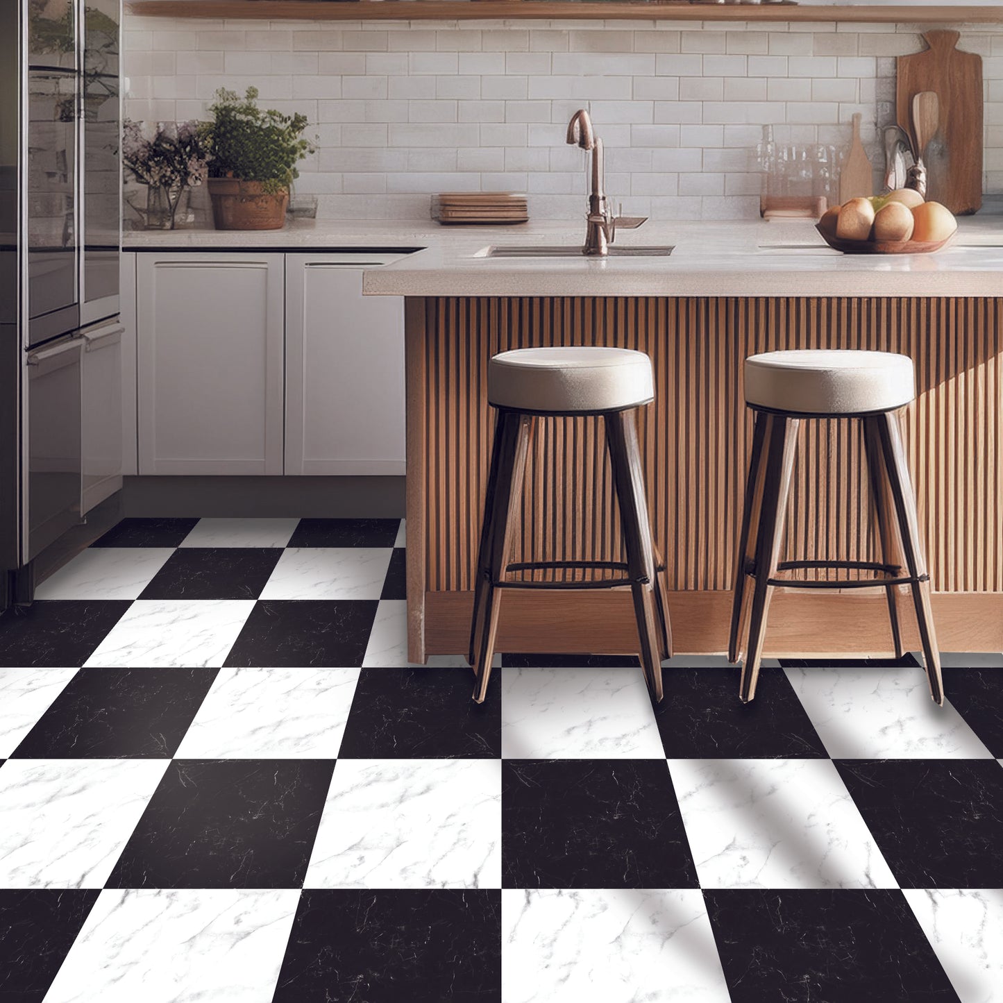 Marble Black & White Checker Peel & Stick Tile Decal