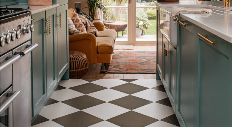 Brunette & off- White Checker Peel & Stick Anti-Slip Flooring