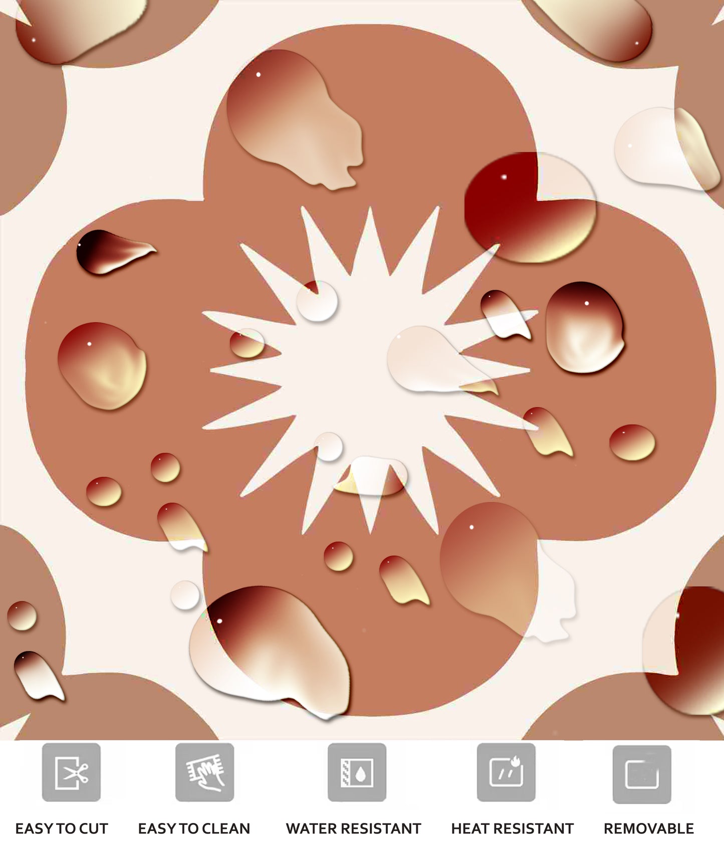 Sakura Terracotta Premium Peel and Stick Floor Tile Stickers | Removable, Renter friendly with Anti-Slip finish in sturdy 500 microns