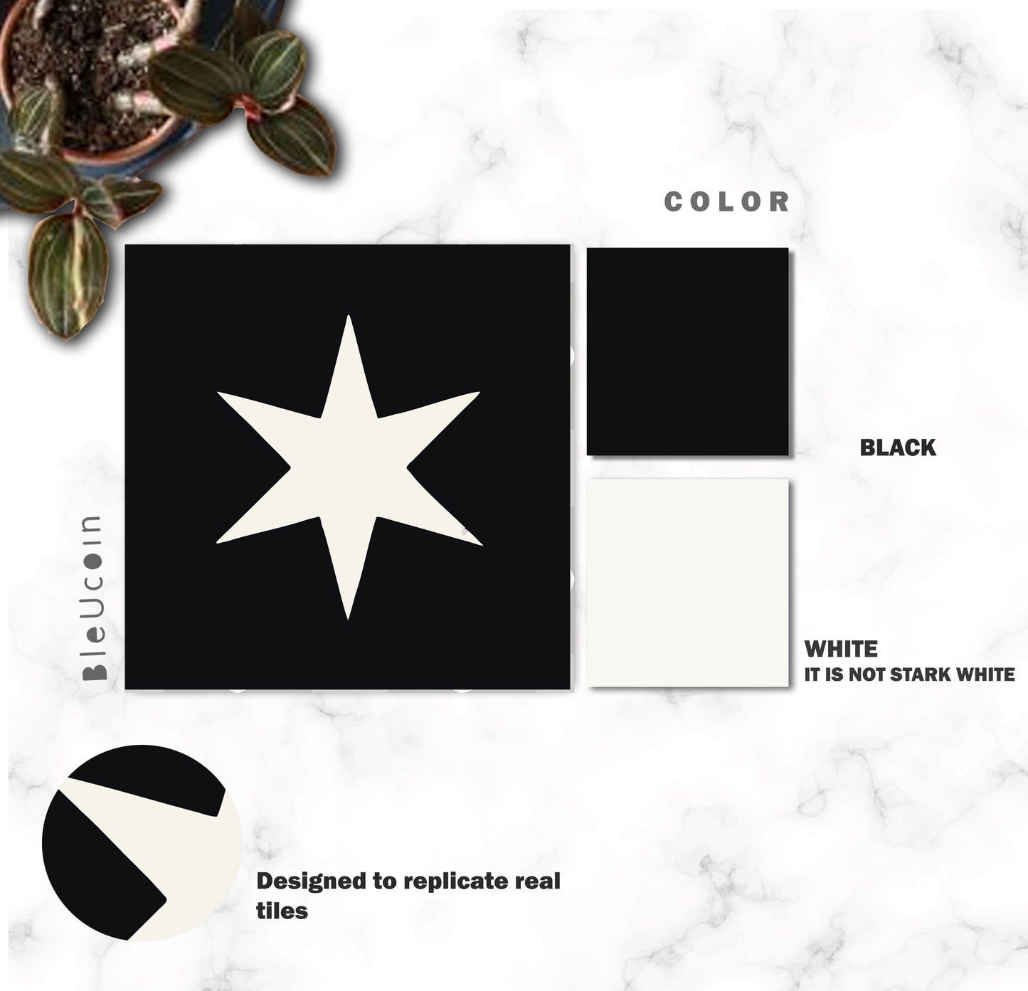 Star Black Premium Peel and Stick Floor Tile Stickers | Removable, Renter friendly with Anti-Slip finish in sturdy 520 microns