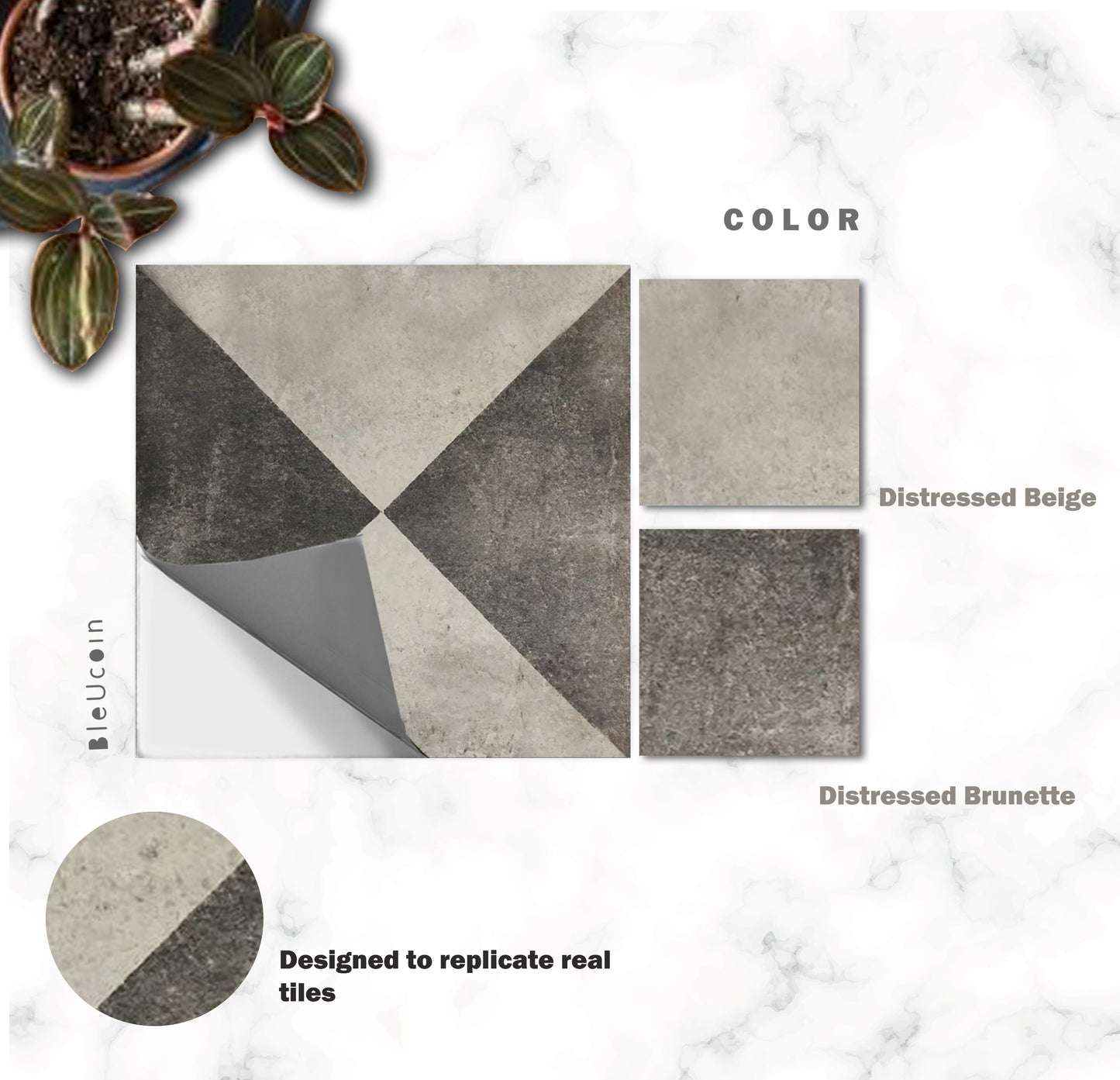 Terrassa Premium Peel and Stick Floor Tile Stickers | Removable, Renter friendly with Anti-Slip finish in sturdy 520 microns