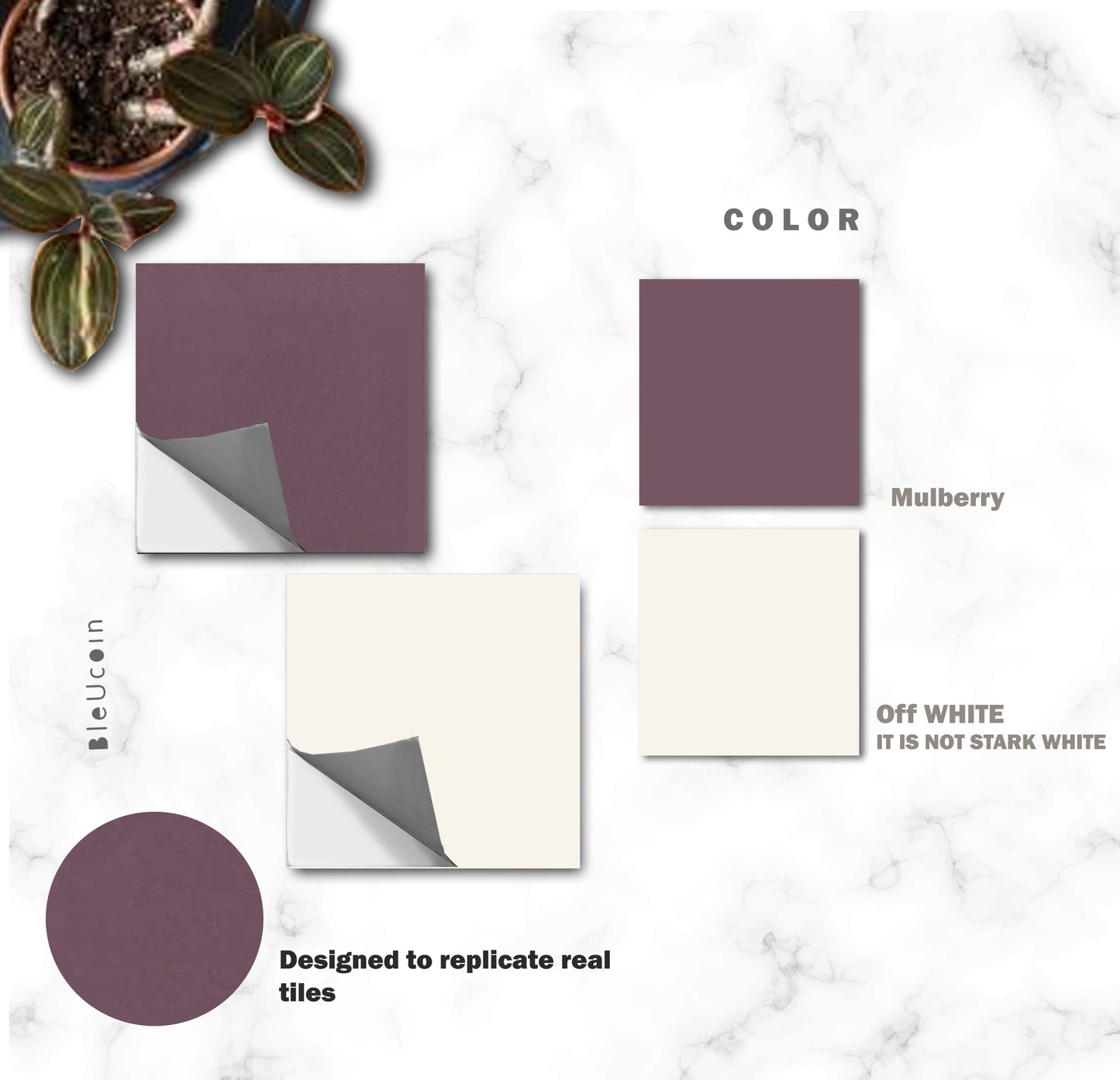 Mulberry & Off White Checker Peel & Stick Tile