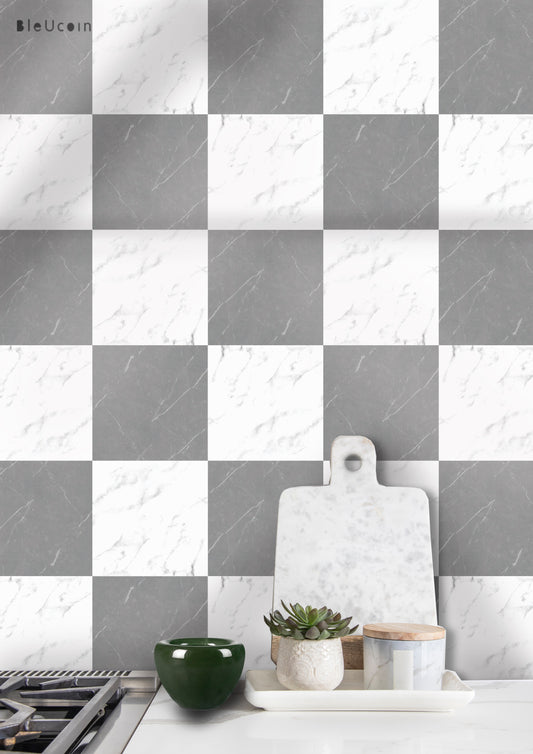 Marble Grey & White Checker Peel & Stick Tile