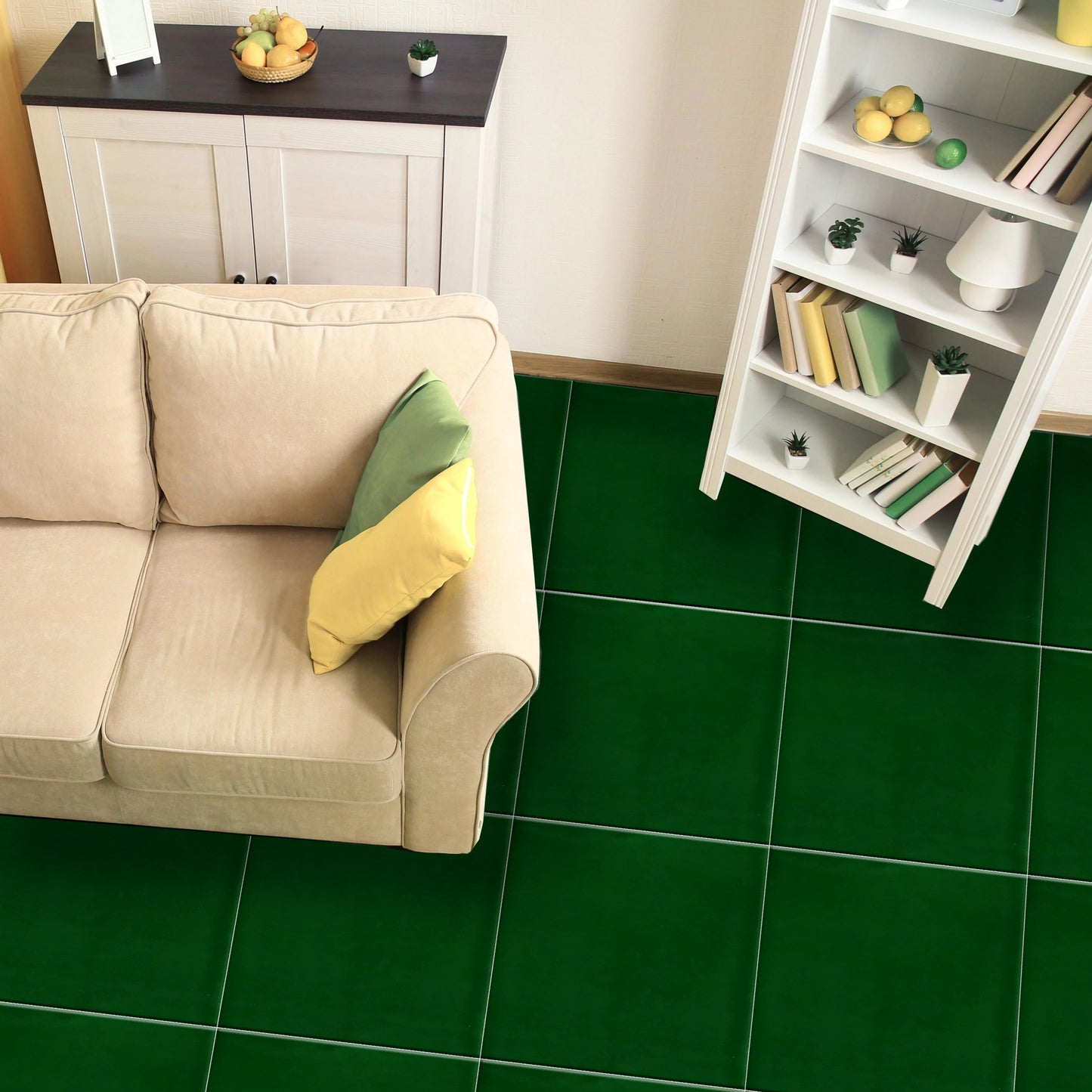 Moss Green Premium Peel and Stick Floor Tile Stickers | Removable, Renter friendly with Anti-Slip finish in sturdy 520 microns