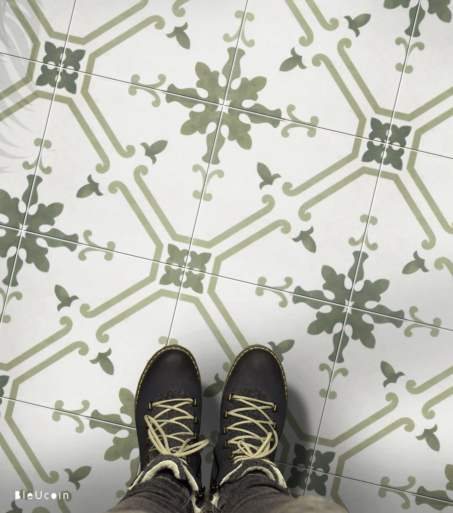 Prescott Olive Premium Peel and Stick Floor Tile Stickers | Removable, Renter friendly with Anti-Slip finish in sturdy 520 microns