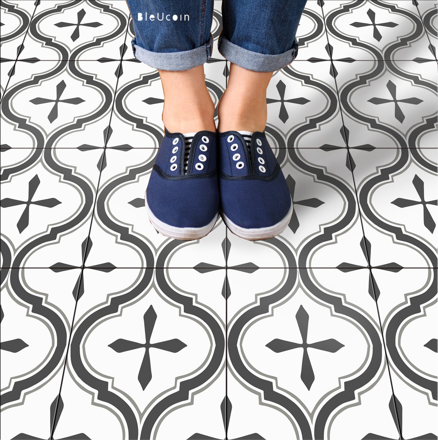 Scandinavian Grey Premium Peel and Stick Floor Tile Stickers | Removable, Renter friendly with Anti-Slip finish in sturdy 520 microns