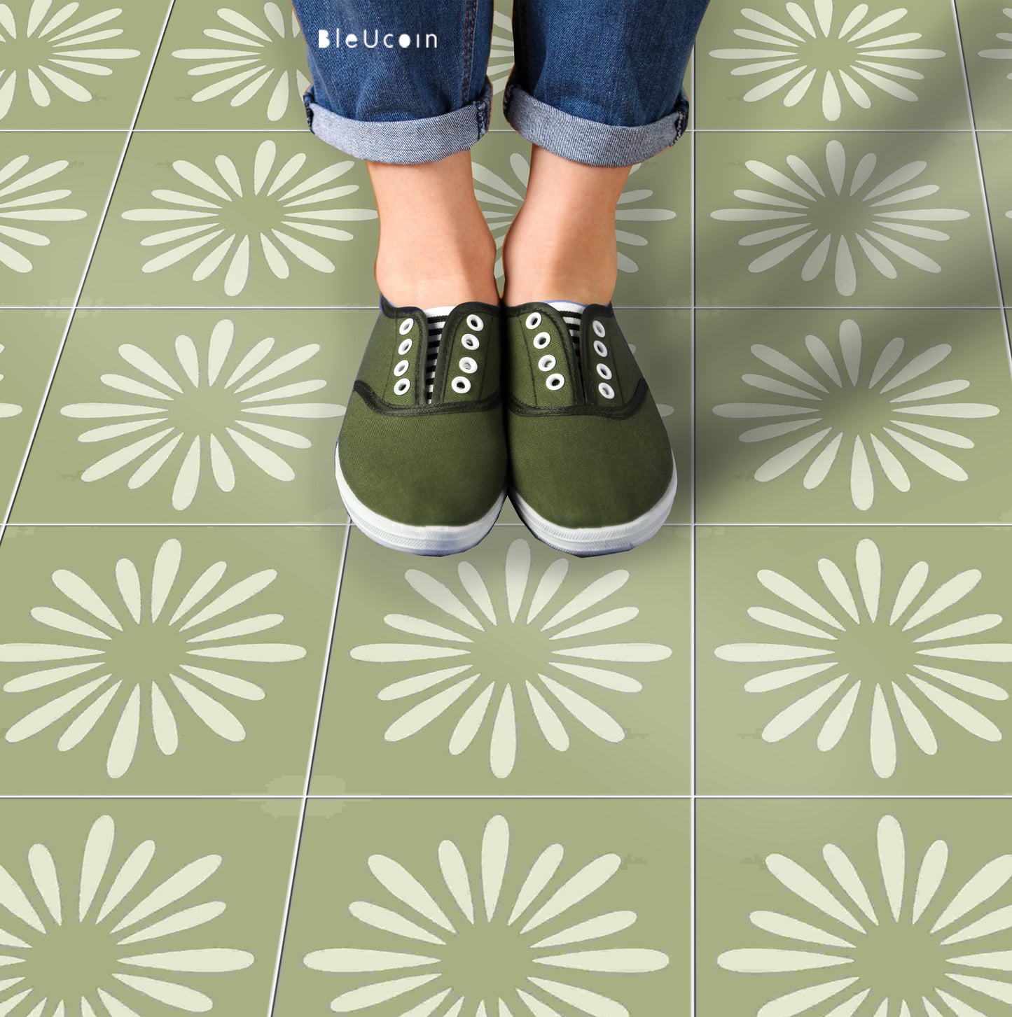 Pithora Olivine Premium Peel and Stick Floor Tile Stickers | Removable, Renter friendly with Anti-Slip finish in sturdy 520 microns