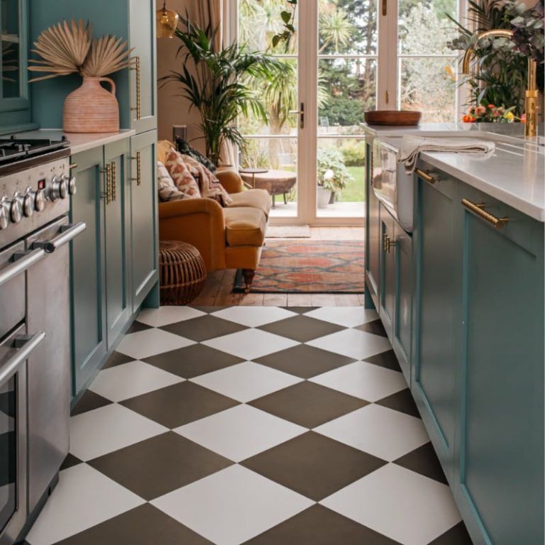 Brunette & off- White Checker Peel & Stick Anti-Slip Flooring