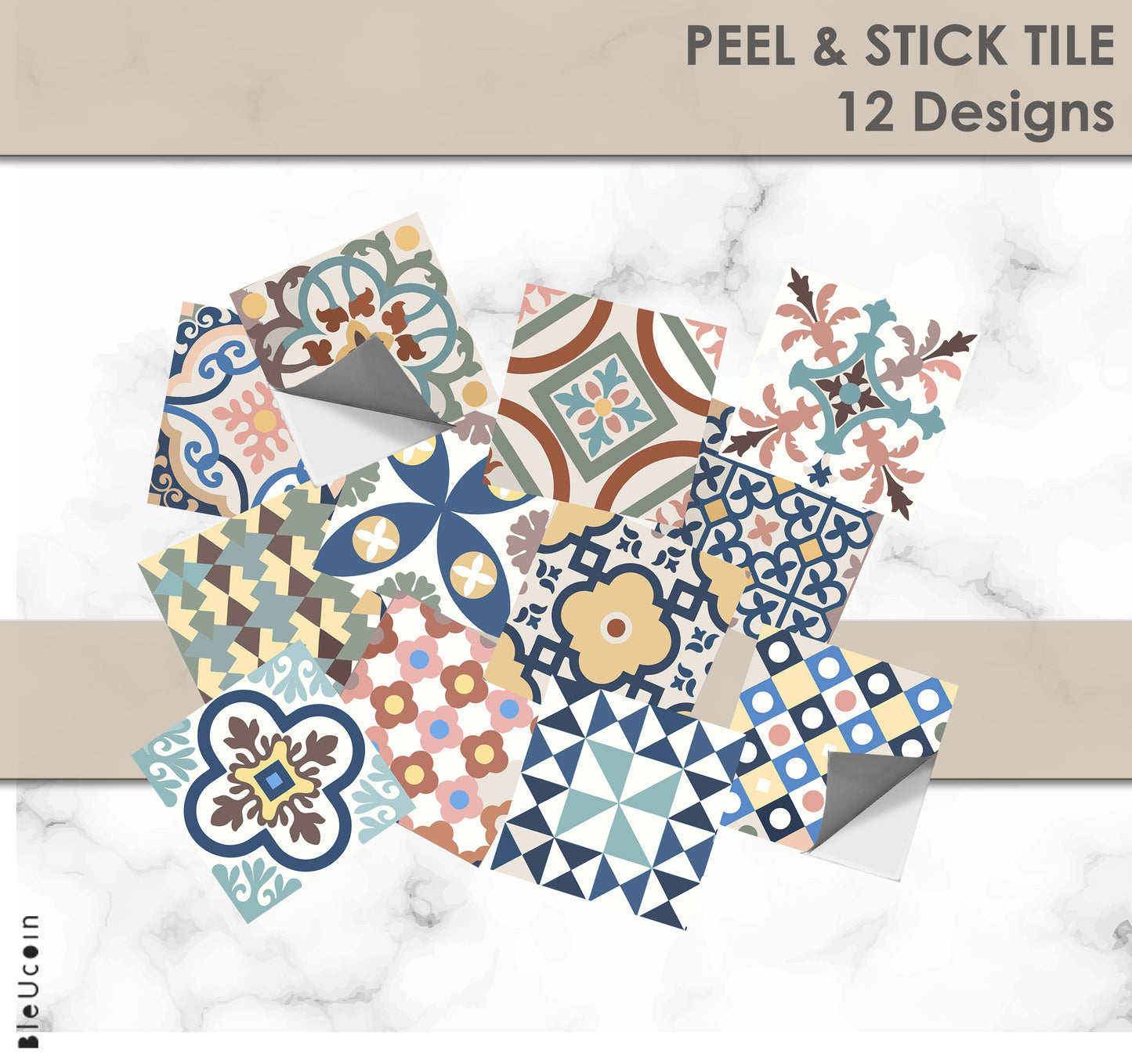 Portofino Premium Peel and Stick Floor Tile Stickers | Removable, Renter friendly with Anti-Slip finish in sturdy 520 microns
