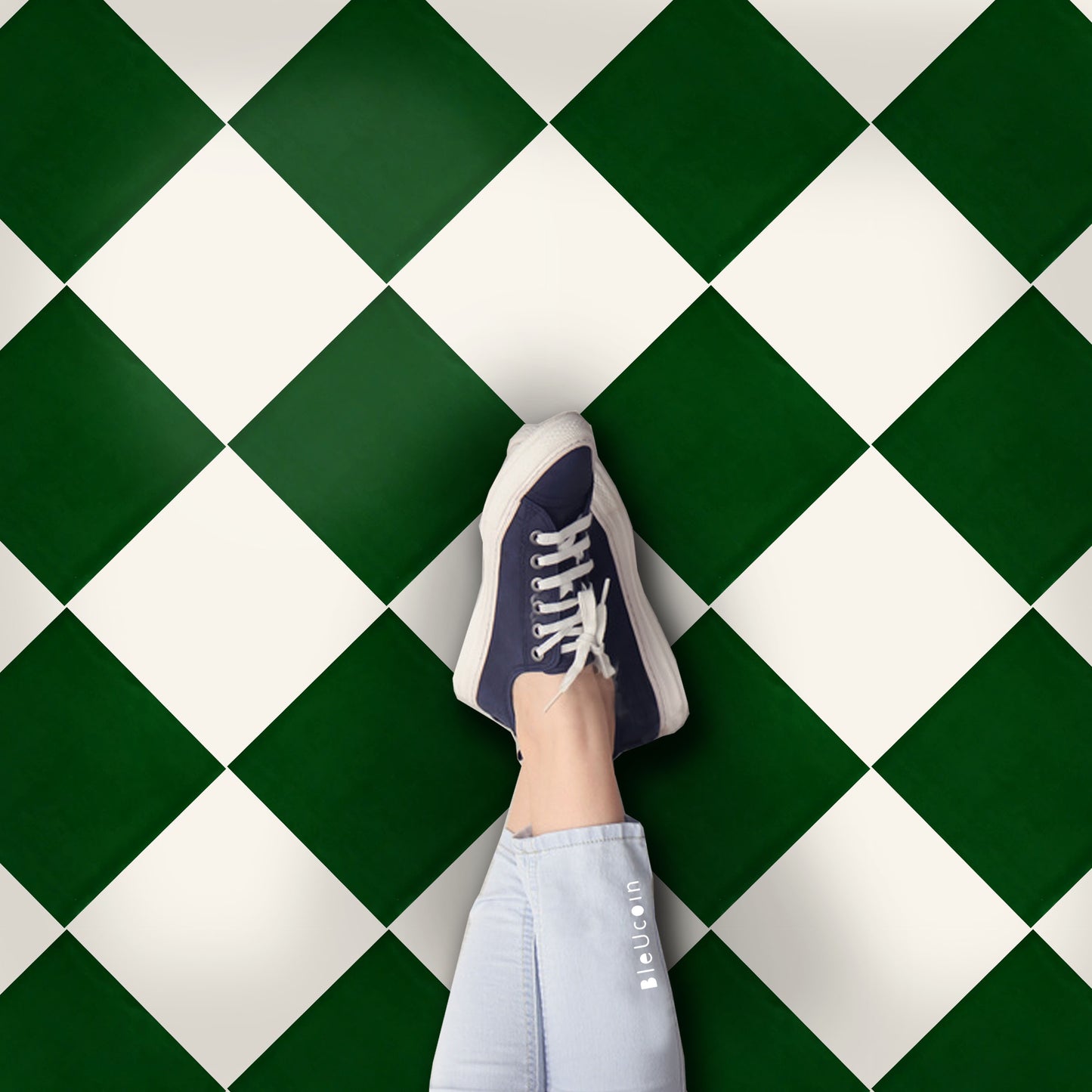 Diamond Moss Green & Off White Premium Peel and Stick Floor Tile Stickers | Removable, Renter friendly with Anti-Slip finish in sturdy 520 microns