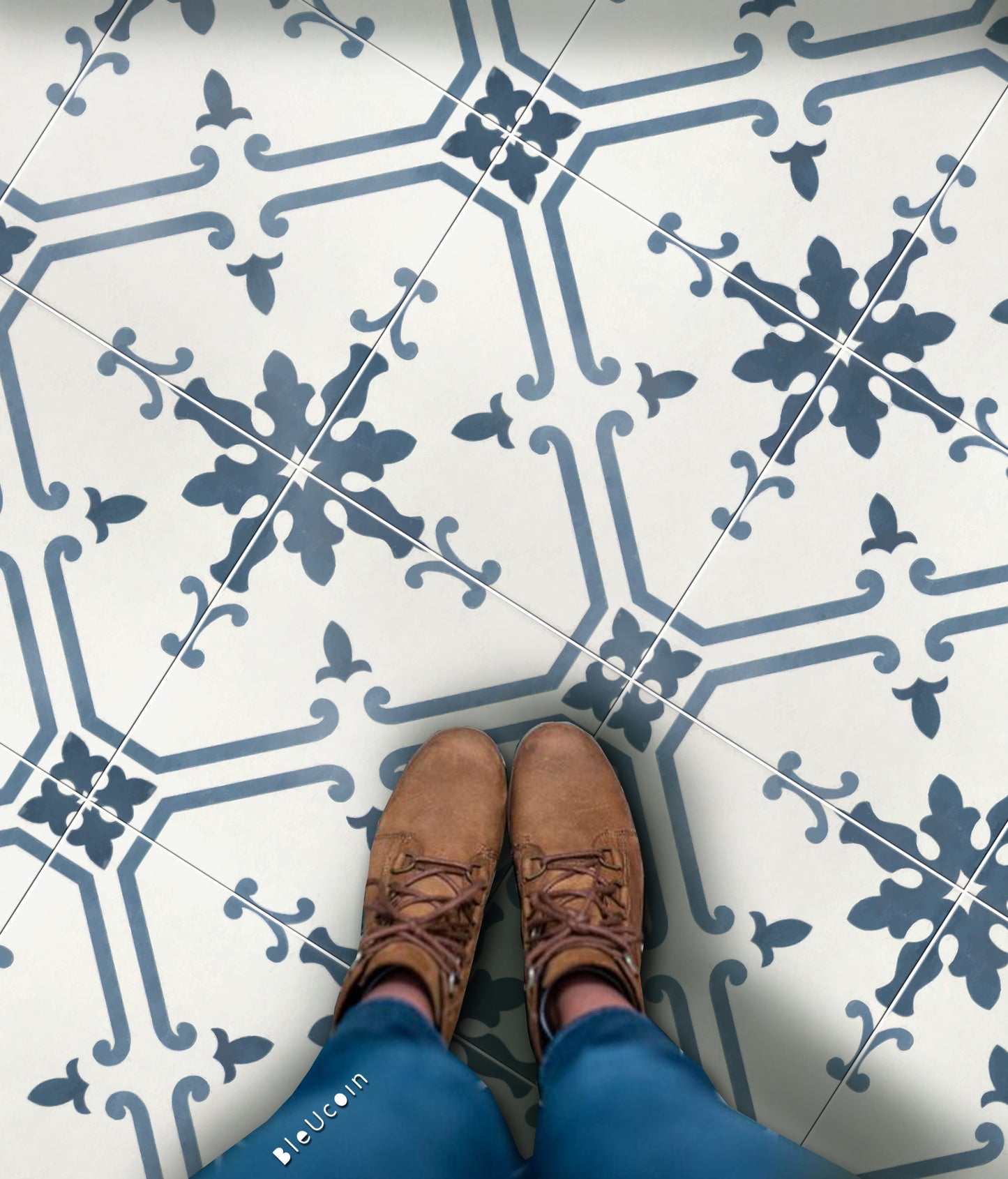 Prescott Sea Premium Peel and Stick Floor Tile Stickers | Removable, Renter friendly with Anti-Slip finish in sturdy 520 microns
