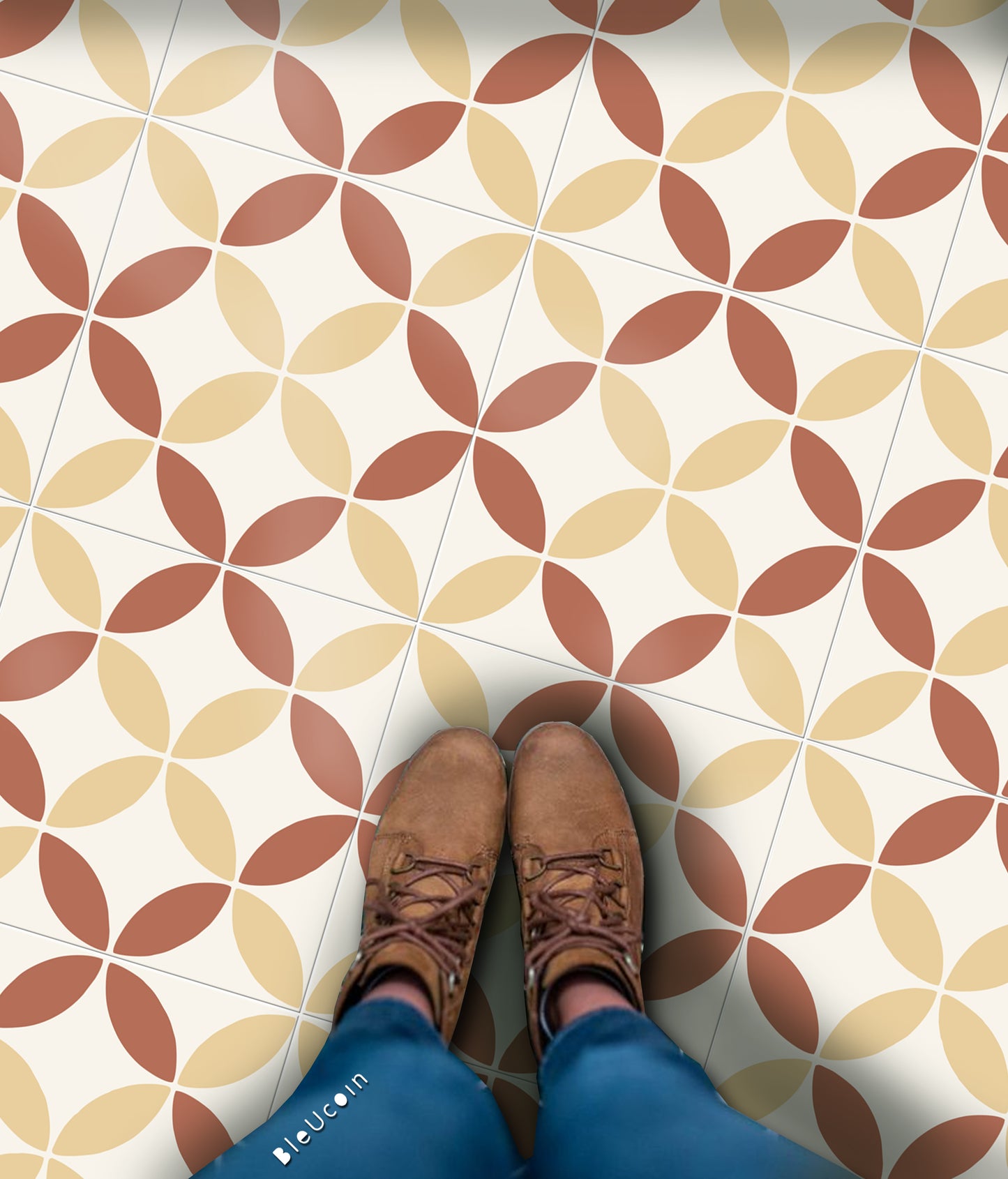 Barcelona Rust Premium Peel and Stick Floor Tile Stickers | Removable, Renter friendly with Anti-Slip finish in sturdy 520 microns