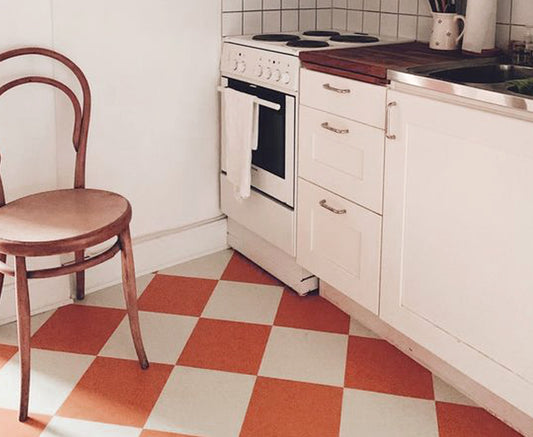 Ginger & Off White Checker Premium Peel and Stick Floor Tile Stickers | Removable, Renter friendly with Anti-Slip finish in sturdy 520 microns