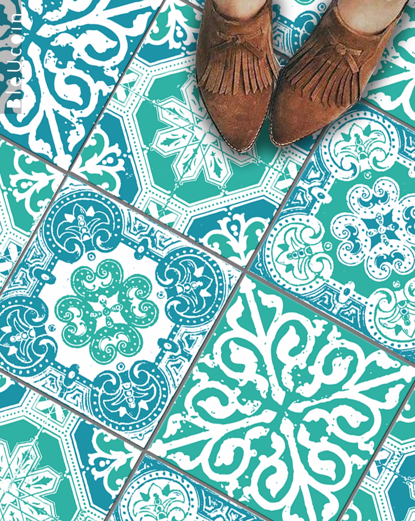 Bharatpur Premium Peel and Stick Floor Tile Stickers | Removable, Renter friendly with Anti-Slip finish in sturdy 520 microns