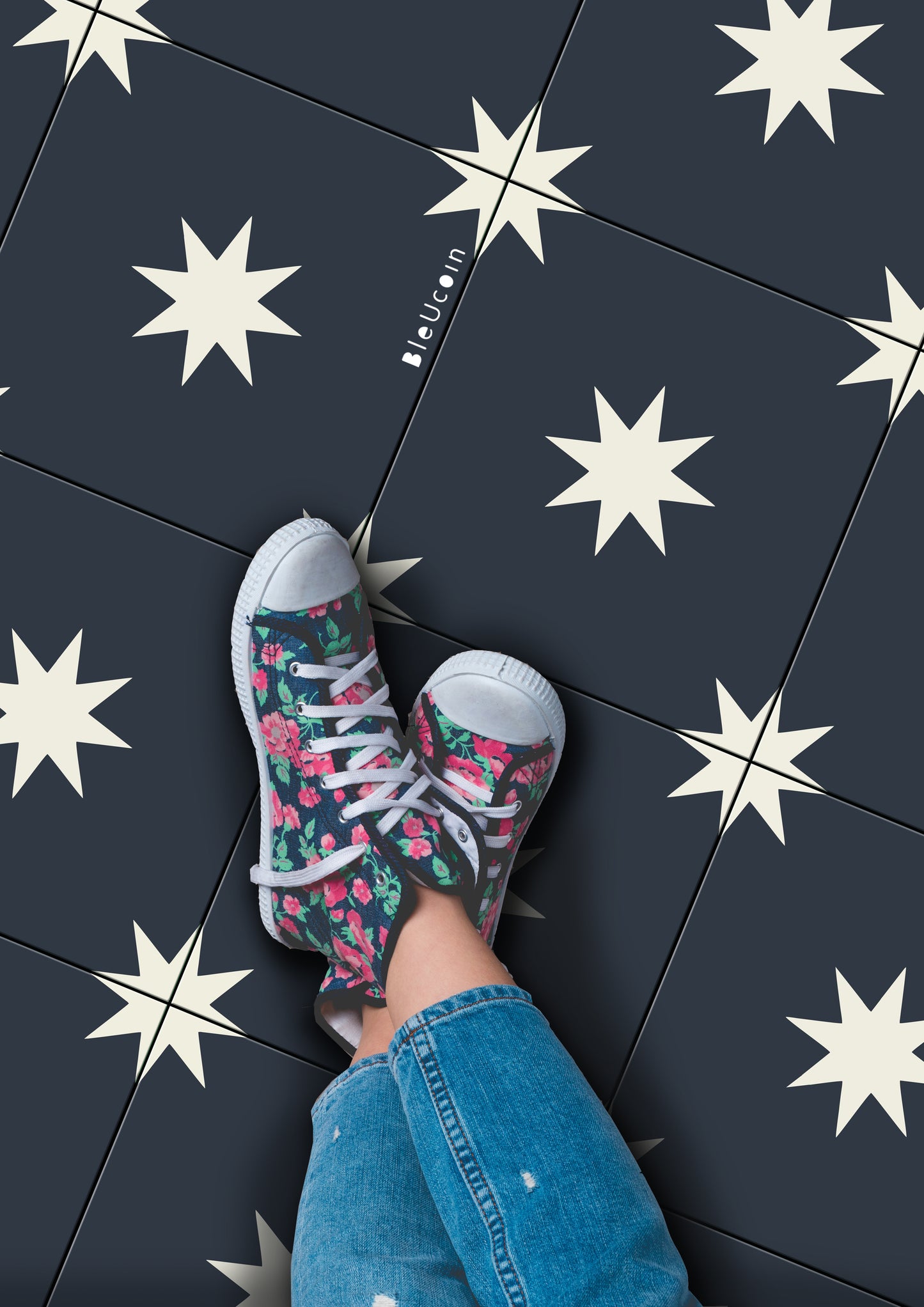 Derby Blue Premium Peel and Stick Floor Tile Stickers | Removable, Renter friendly with Anti-Slip finish in sturdy 520 microns
