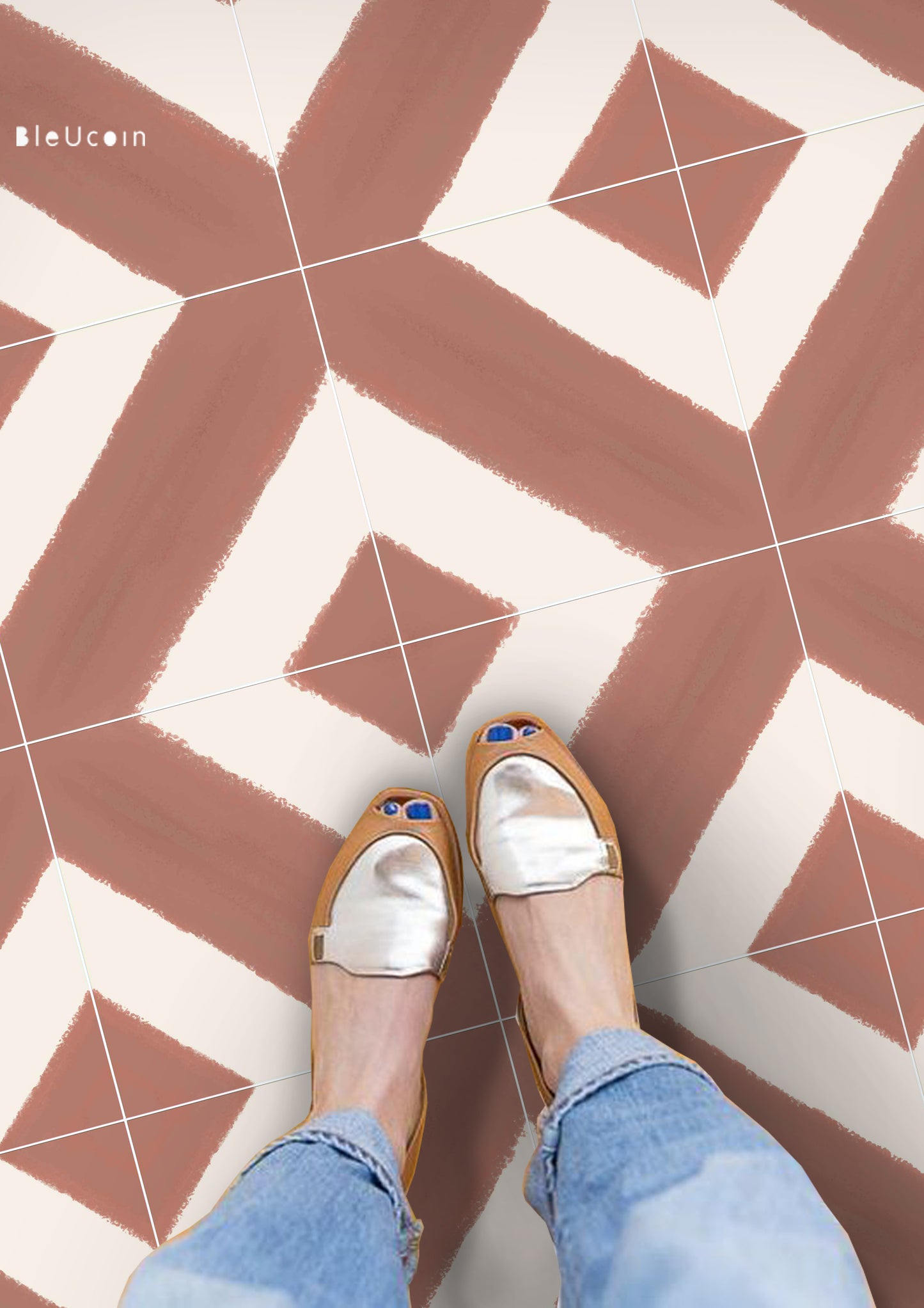 Chittor Rust Premium Peel and Stick Floor Tile Stickers | Removable, Renter friendly with Anti-Slip finish in sturdy 520 microns