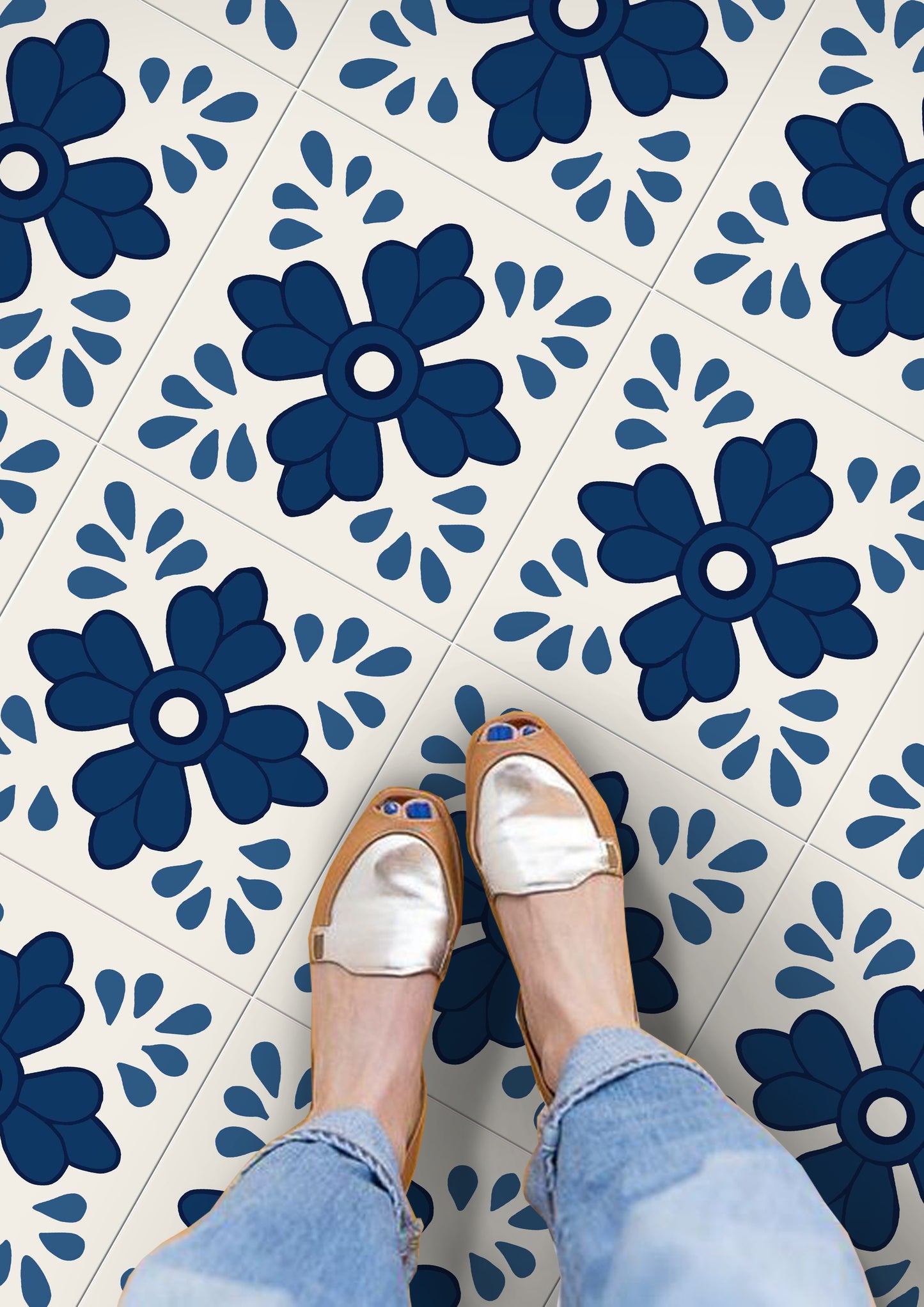 Udaipur Premium Peel and Stick Floor Tile Stickers | Removable, Renter friendly with Anti-Slip finish in sturdy 520 microns