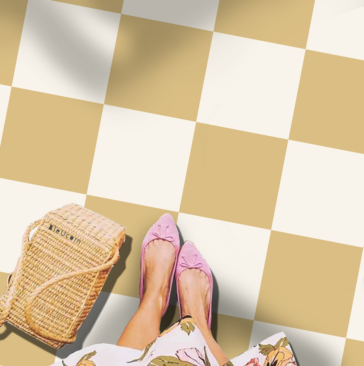 Tuscan & Off White Checker Peel & Stick Tile Decal