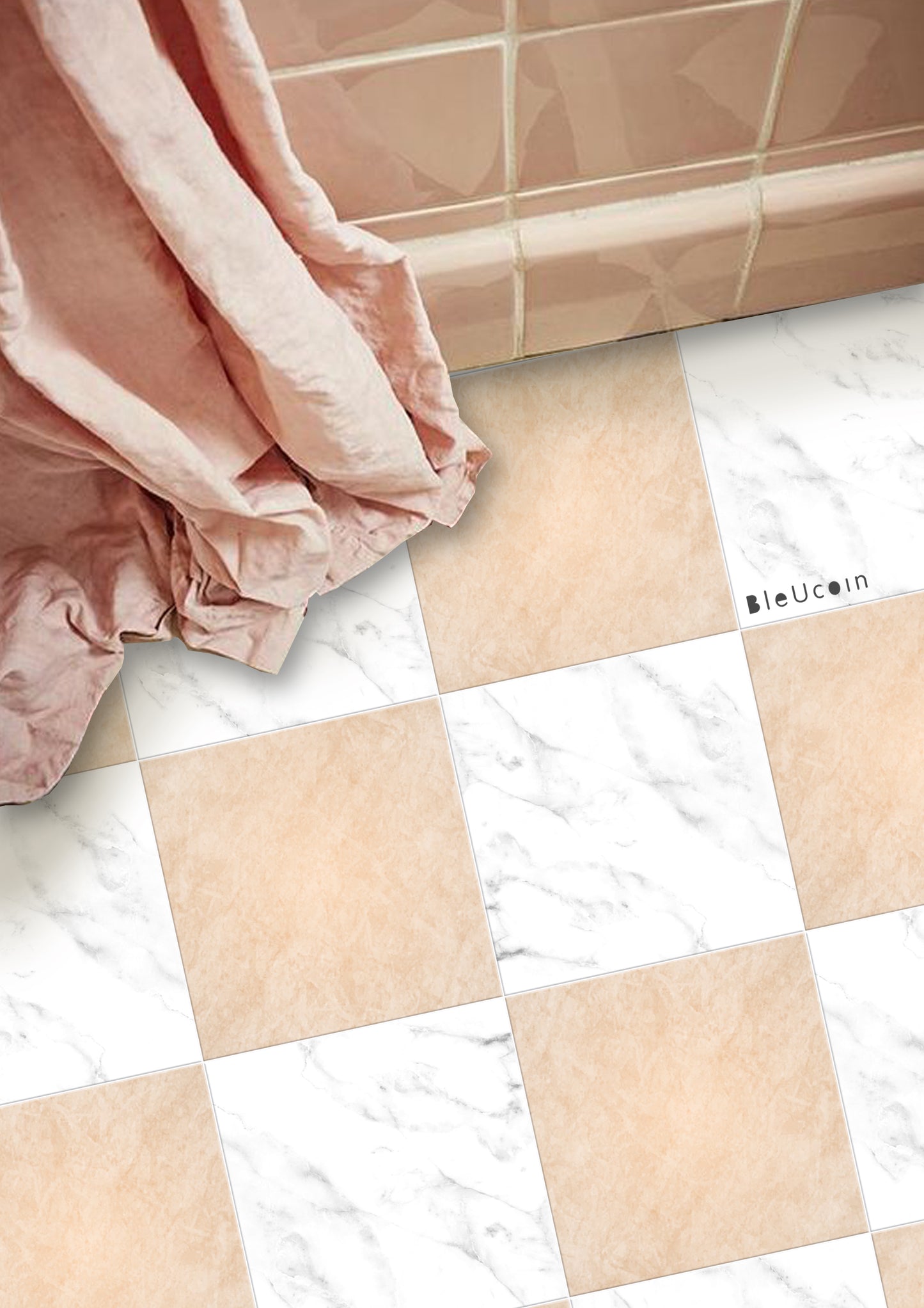 Marble Beige & White Checker Peel & Stick Anti-Slip Flooring