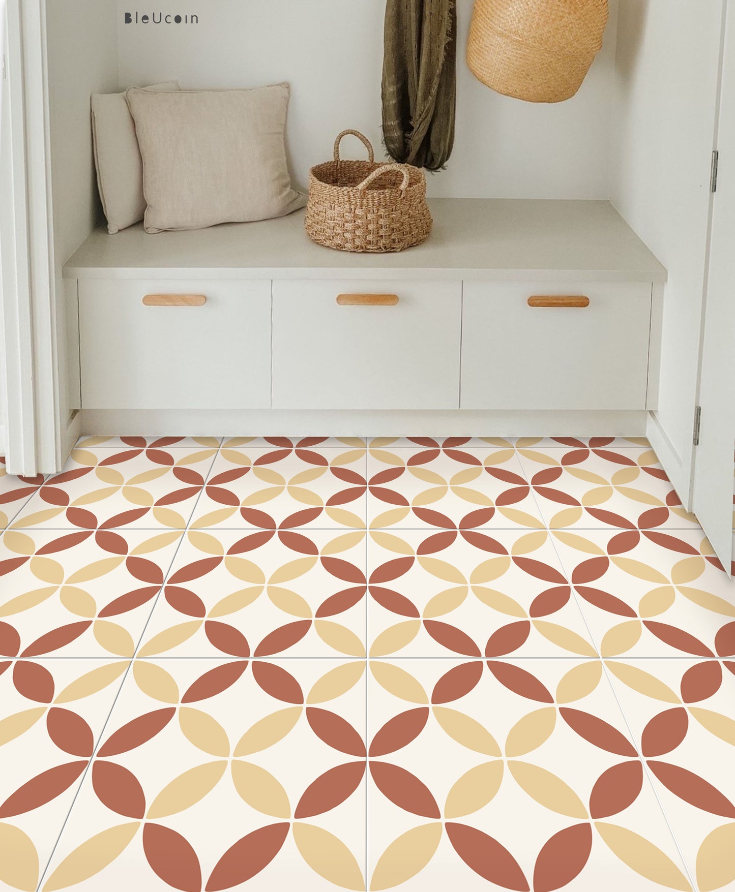Barcelona Rust Premium Peel and Stick Floor Tile Stickers | Removable, Renter friendly with Anti-Slip finish in sturdy 520 microns