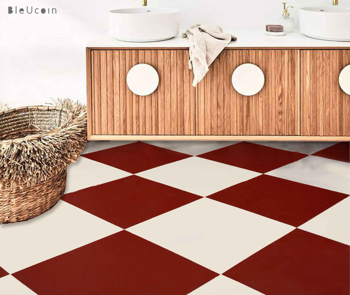 Sangria & off- White Checker Peel & Stick Anti-Slip Flooring