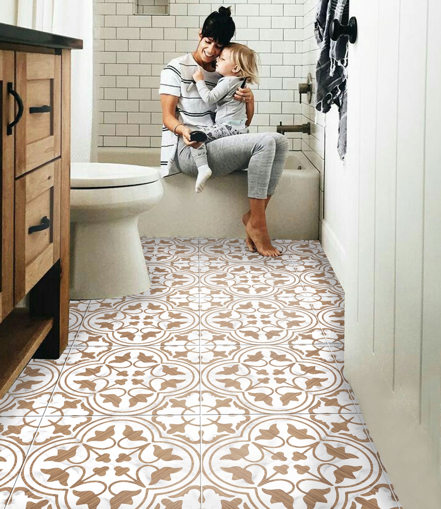 Marseille Premium Peel and Stick Floor Tile Stickers | Removable, Renter friendly with Anti-Slip finish in sturdy 520 microns