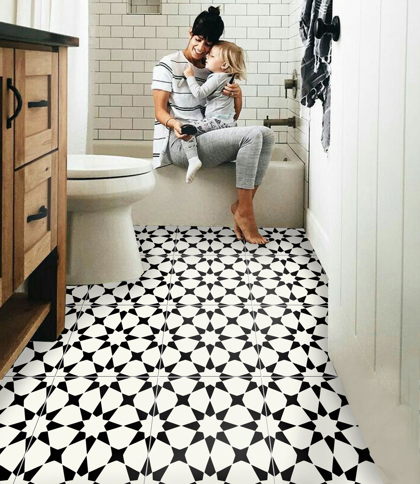 Pacific Black Premium Peel and Stick Floor Tile Stickers | Removable, Renter friendly with Anti-Slip finish in sturdy 520 microns