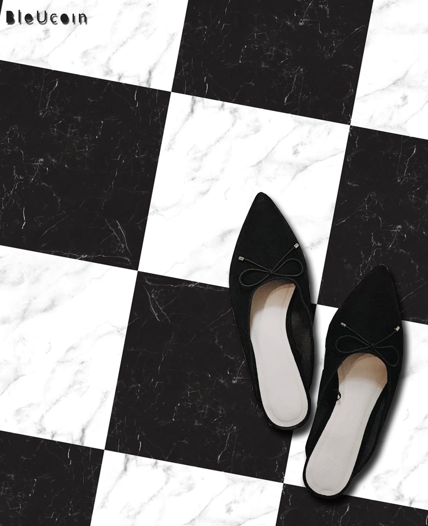 Marble Black & White Checker Peel & Stick Tile Decal