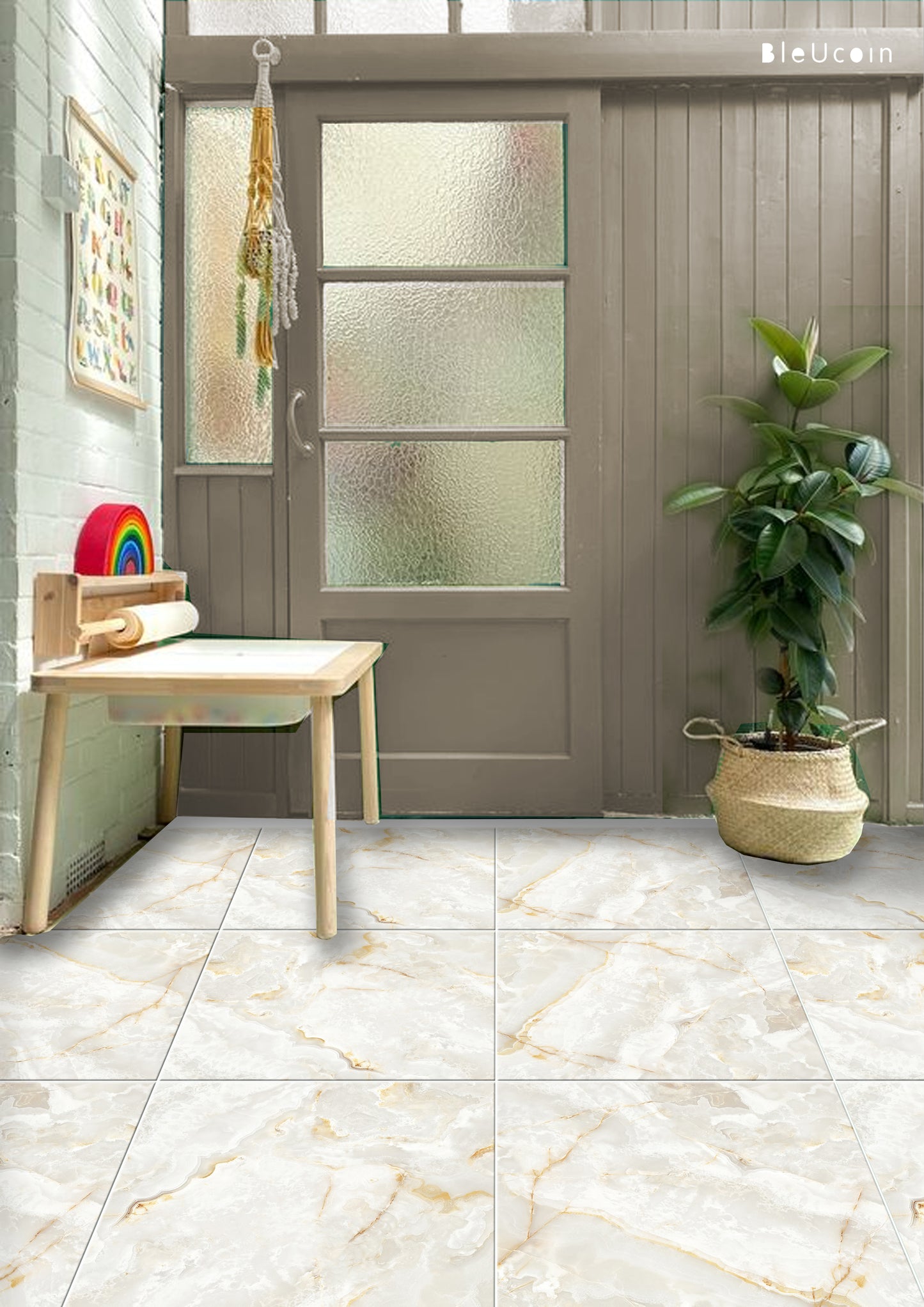 Marble Beige Premium Peel and Stick Floor Tile Stickers | Removable, Renter friendly with Anti-Slip finish in sturdy 520 microns