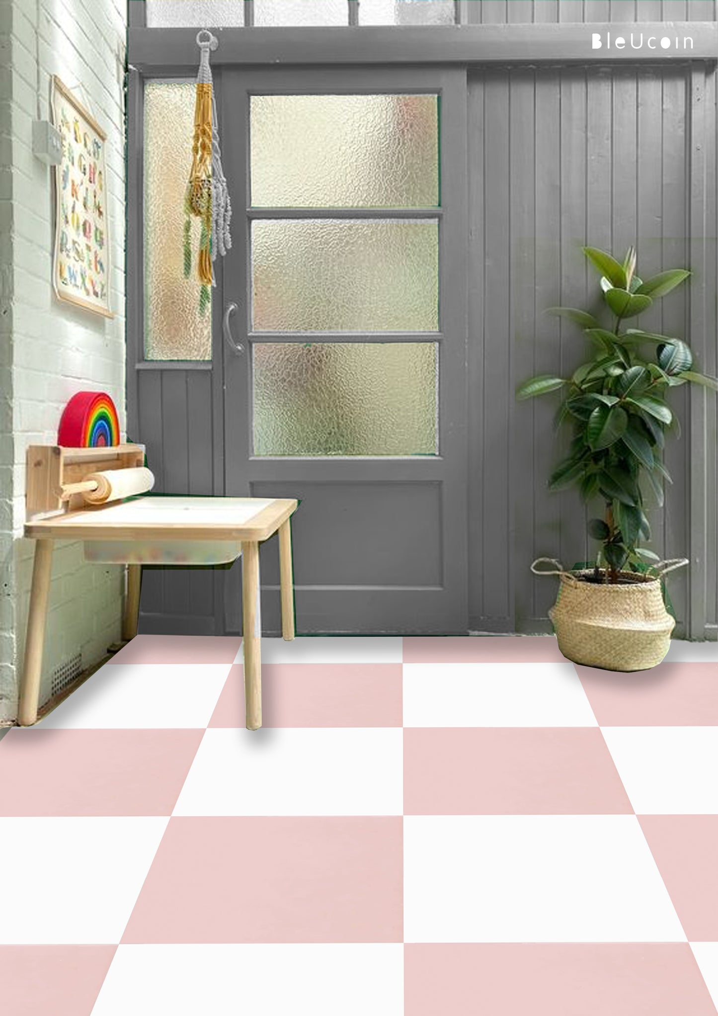 French Rose & Off White Checker Peel & Stick Tile