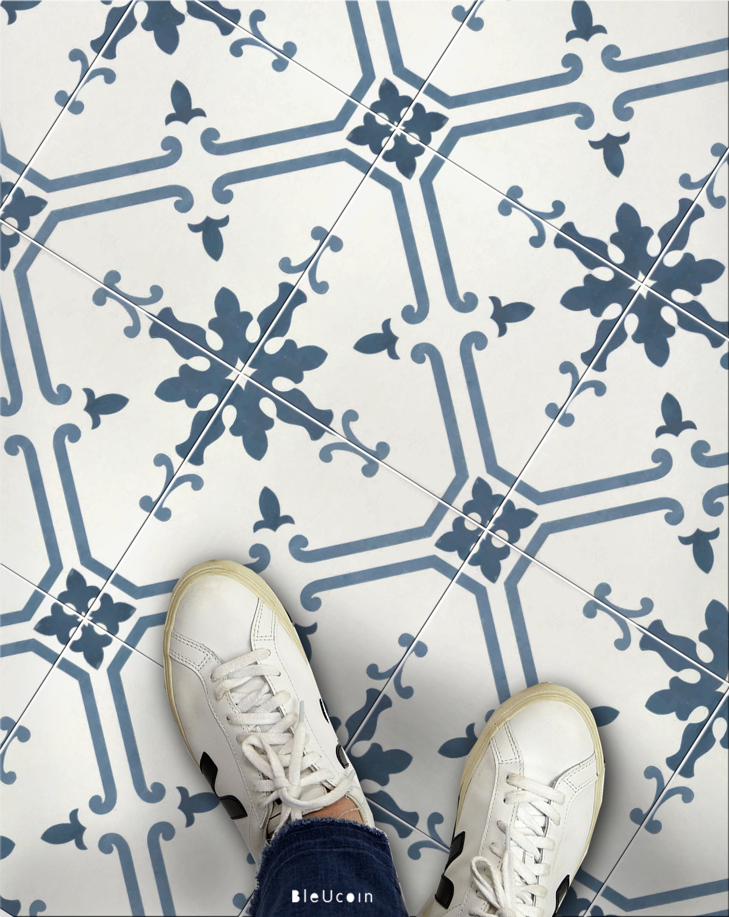 Prescott Sea Premium Peel and Stick Floor Tile Stickers | Removable, Renter friendly with Anti-Slip finish in sturdy 520 microns