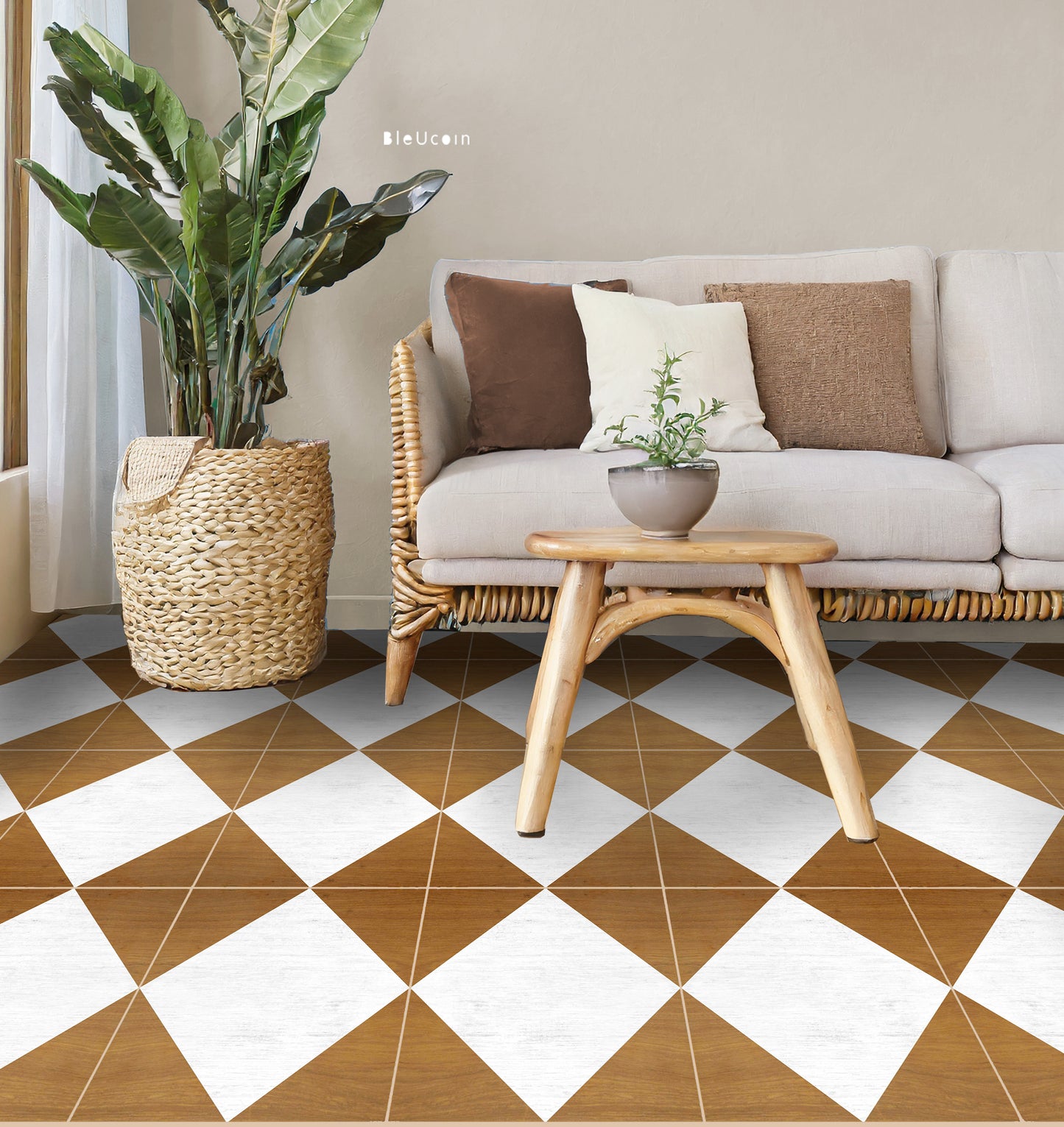 Diamond Tan Wood Diamond Premium Peel and Stick Floor Tile Stickers | Removable, Renter friendly with Anti-Slip finish in sturdy 520 microns