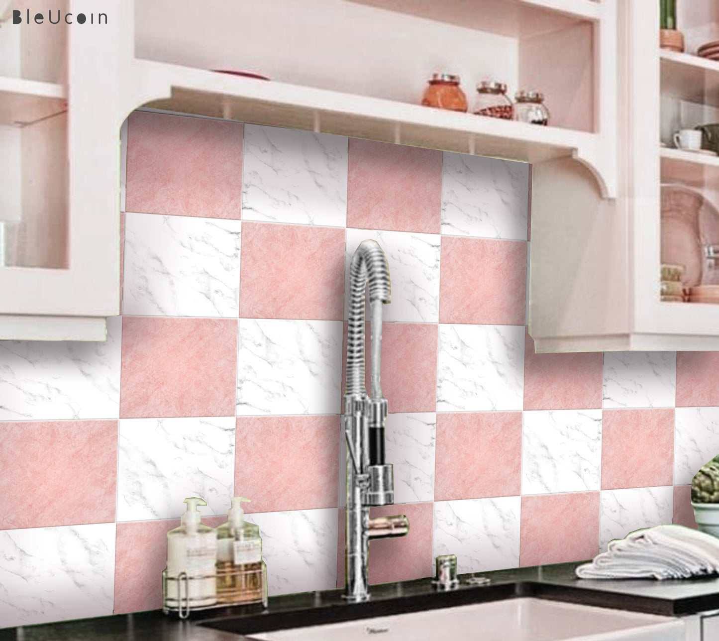 Marble Stone and White Checker Peel & Stick Tile Decal