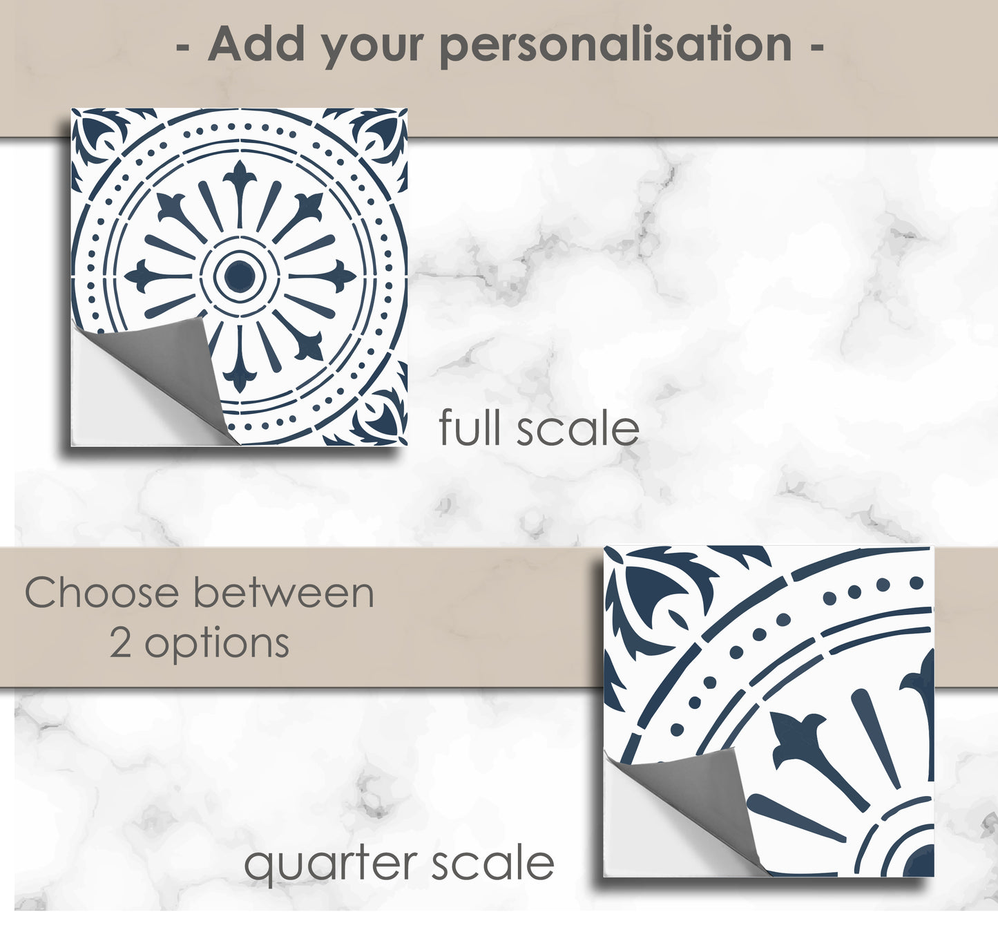 Naples Navy Premium Peel and Stick Floor Tile Stickers | Removable, Renter friendly with Anti-Slip finish in sturdy 520 microns