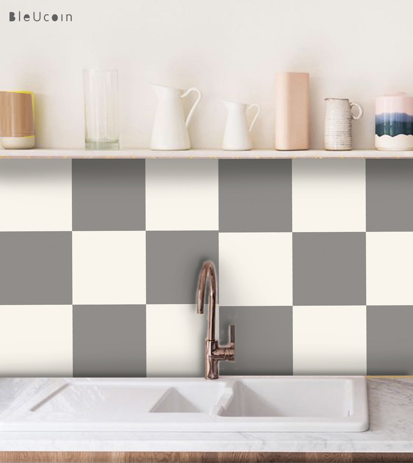 Grey & White Checker Peel & Stick Tile