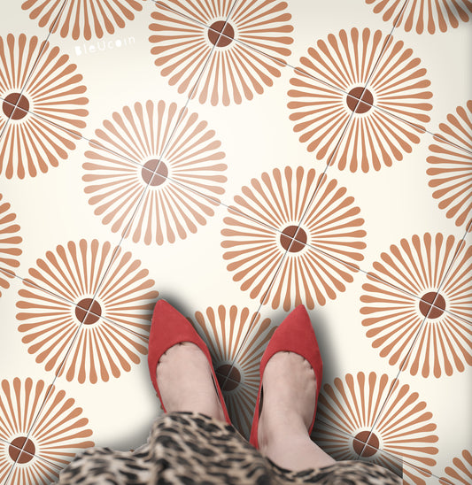 Kawasaki Terracotta Premium Peel and Stick Floor Tile Stickers | Removable, Renter friendly with Anti-Slip finish in sturdy 520 microns