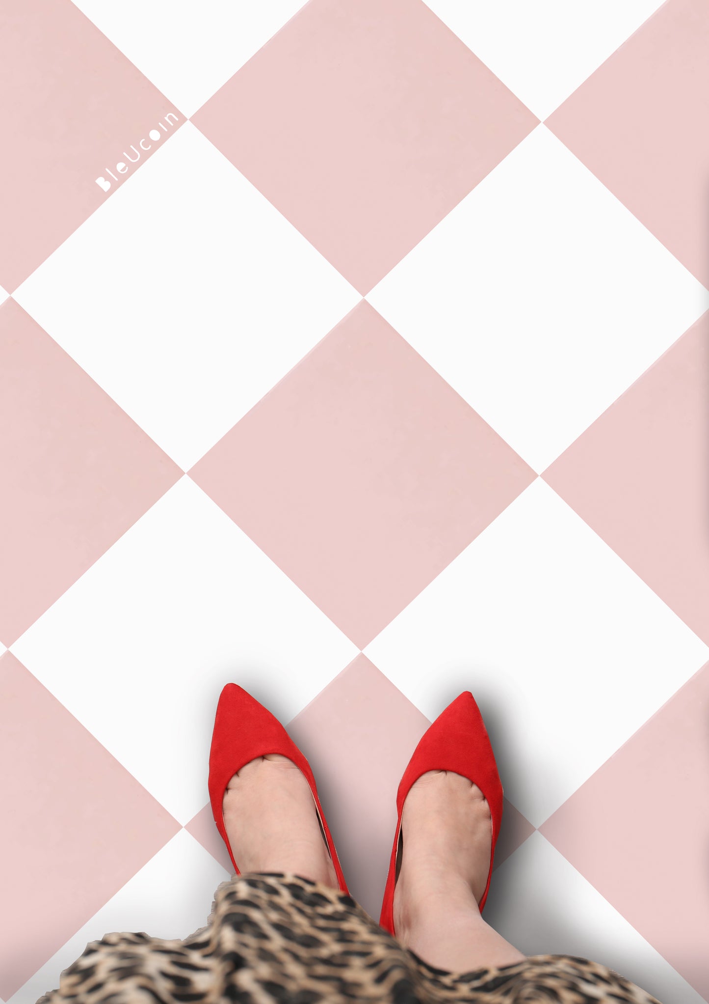 French Rose & Off White Checker Peel & Stick Tile