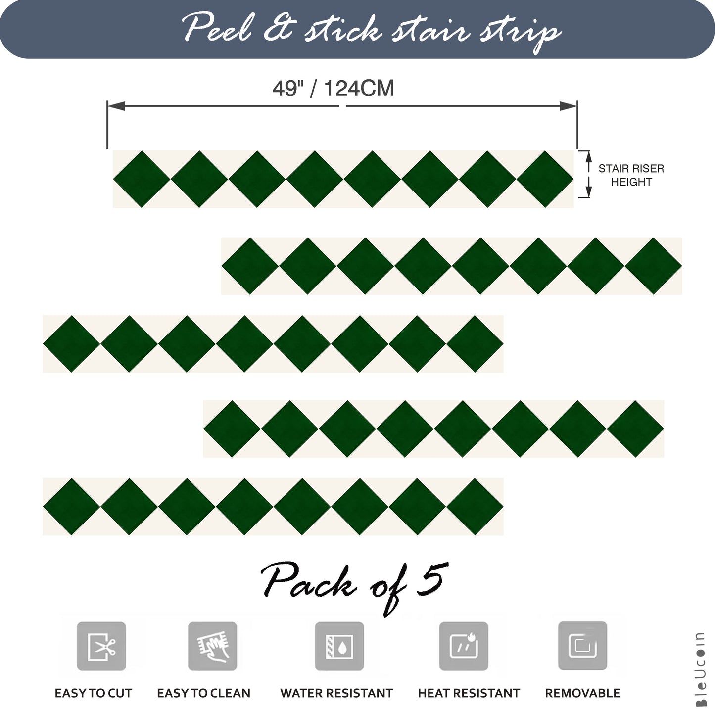 Diamond Moss Green & Off White Peel & Stick Stair Strips